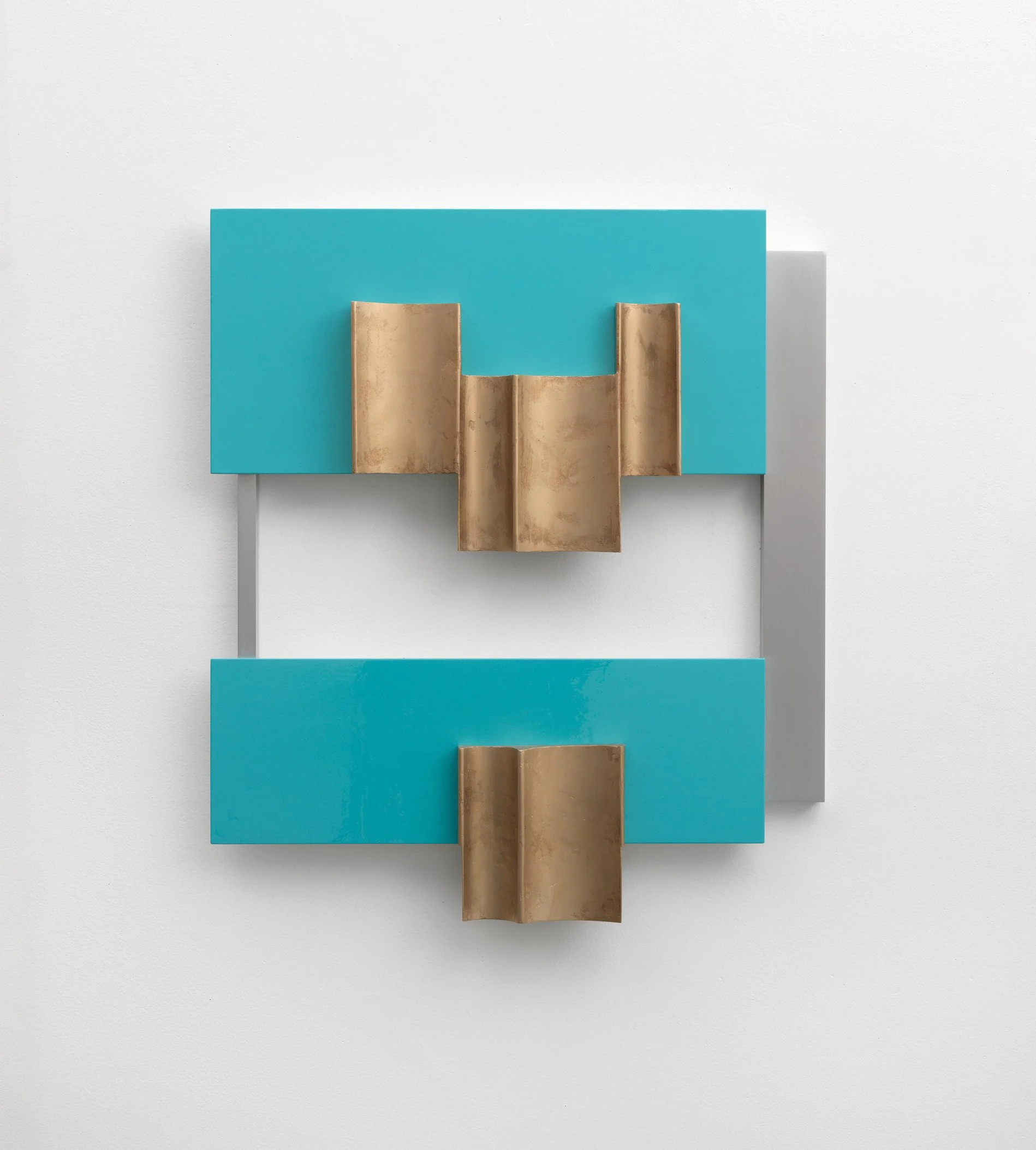 Untitled (20-02), 2020. Cast bronze, painted wood, aluminum, 29 x 25 x 3¼ in (73.66 x 63.5 x 8.255 cm)