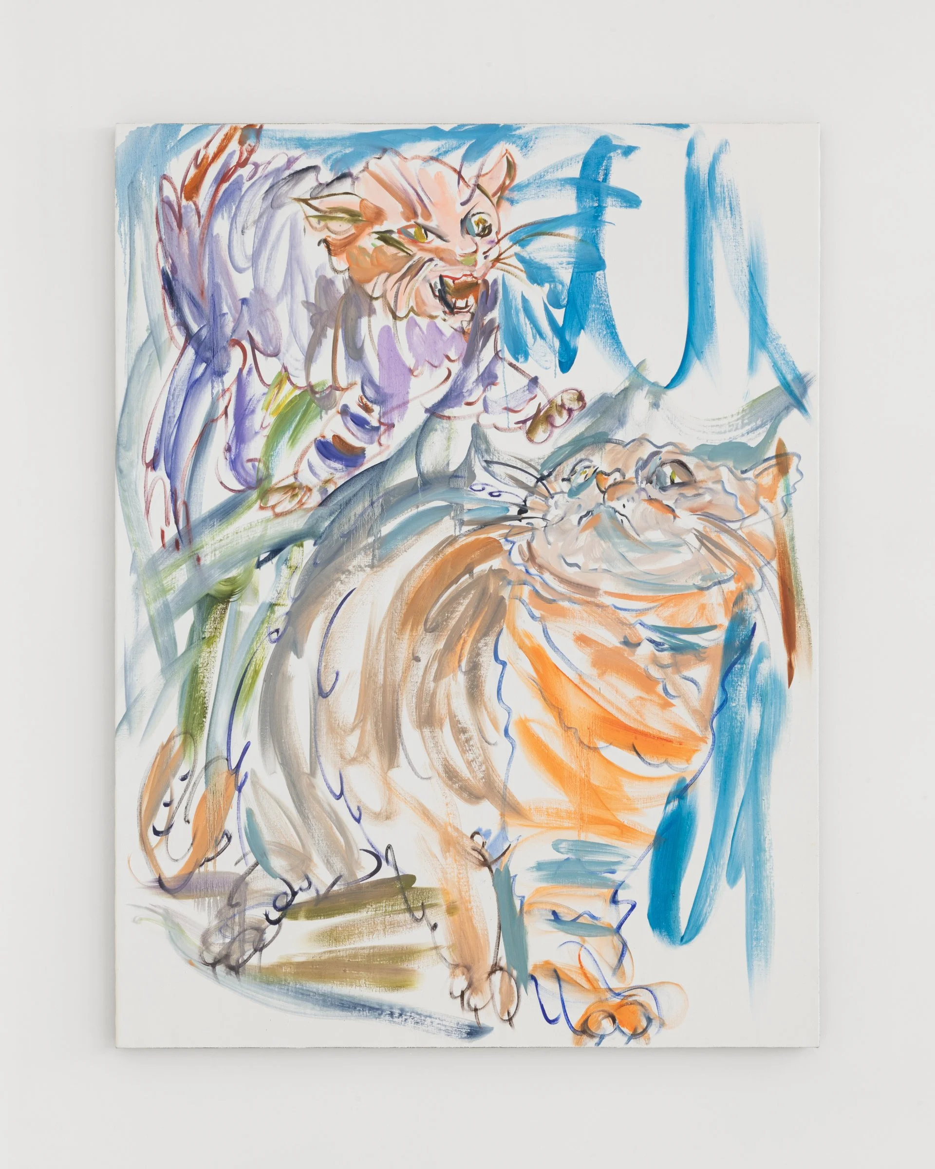 Riña de gatos (6), 2025. Oil on linen, 66 7/8 x 51 1/8 in (170 x 130 cm)