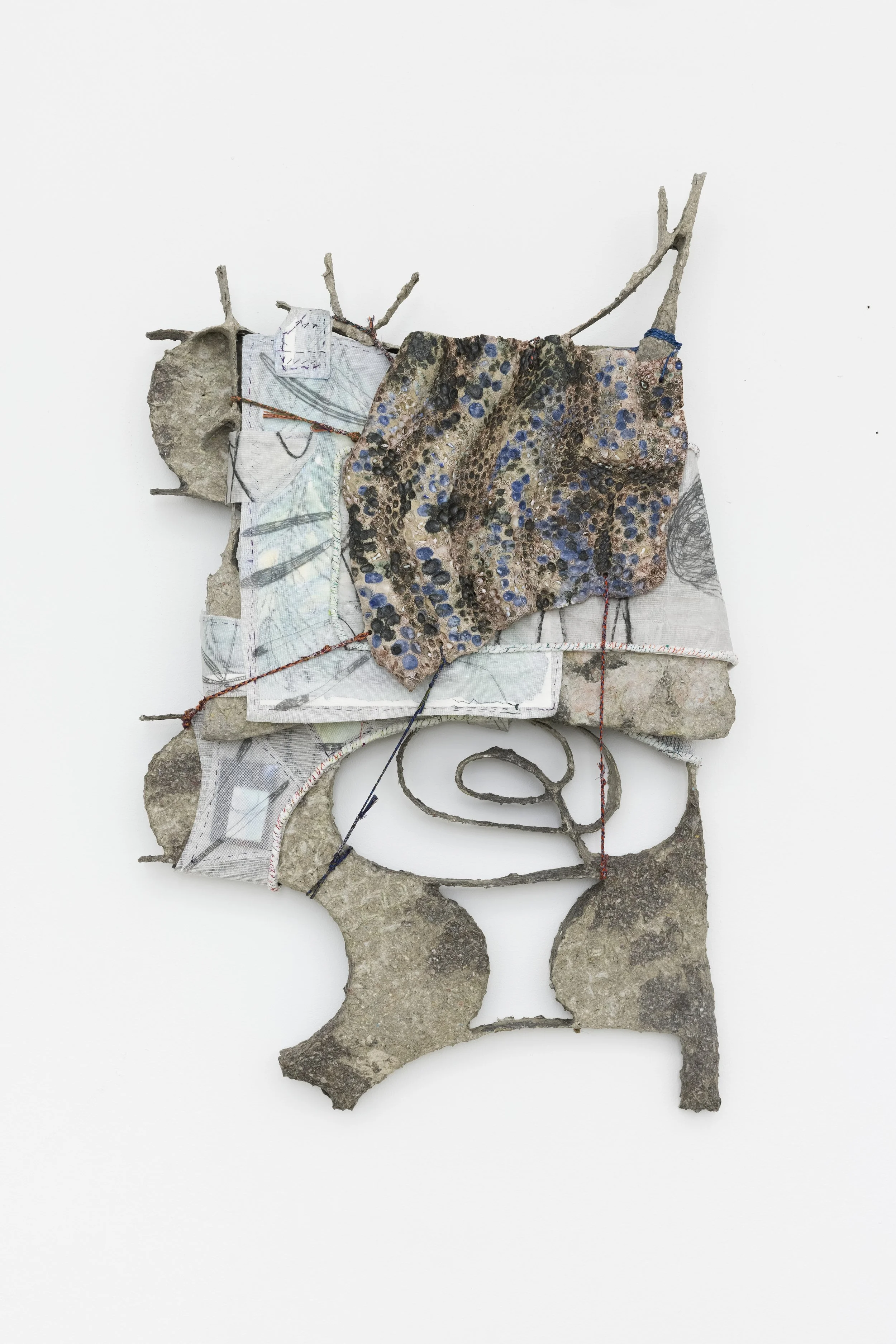 Codex 19, 2021. Ceramic, papier maché, wire, yarn, handmade cords, paper, muslin, graphite, watercolor, 84 x 54 cm (33.07 x 21.25 in)