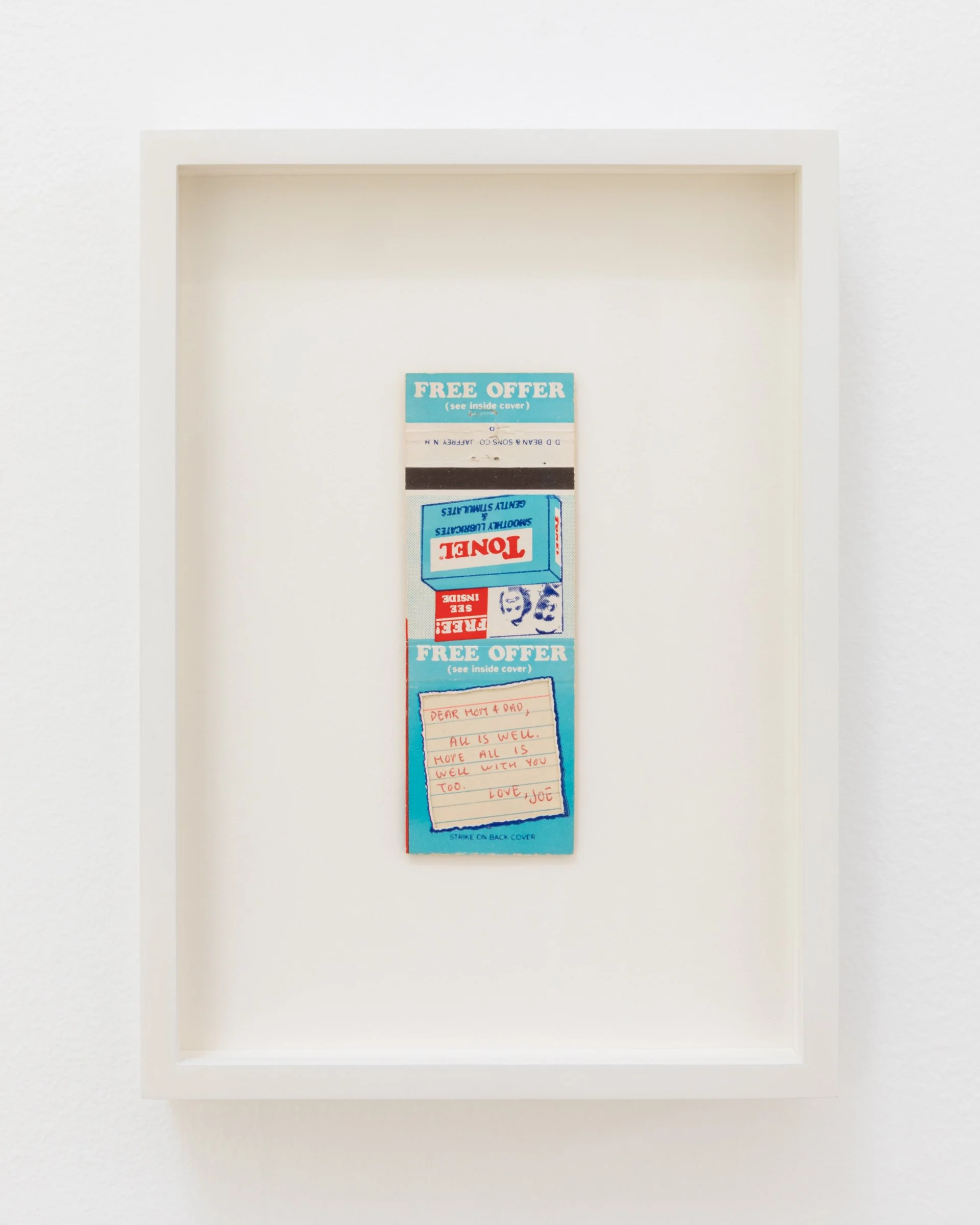 Dear Mom & Dad, 1975. Mixed media, 4 1/4 x 1 1/2 in (10.9 x 3.8 cm) Framed: 6 x 8 1/2 in ( 15.2 x 21.6 cm)