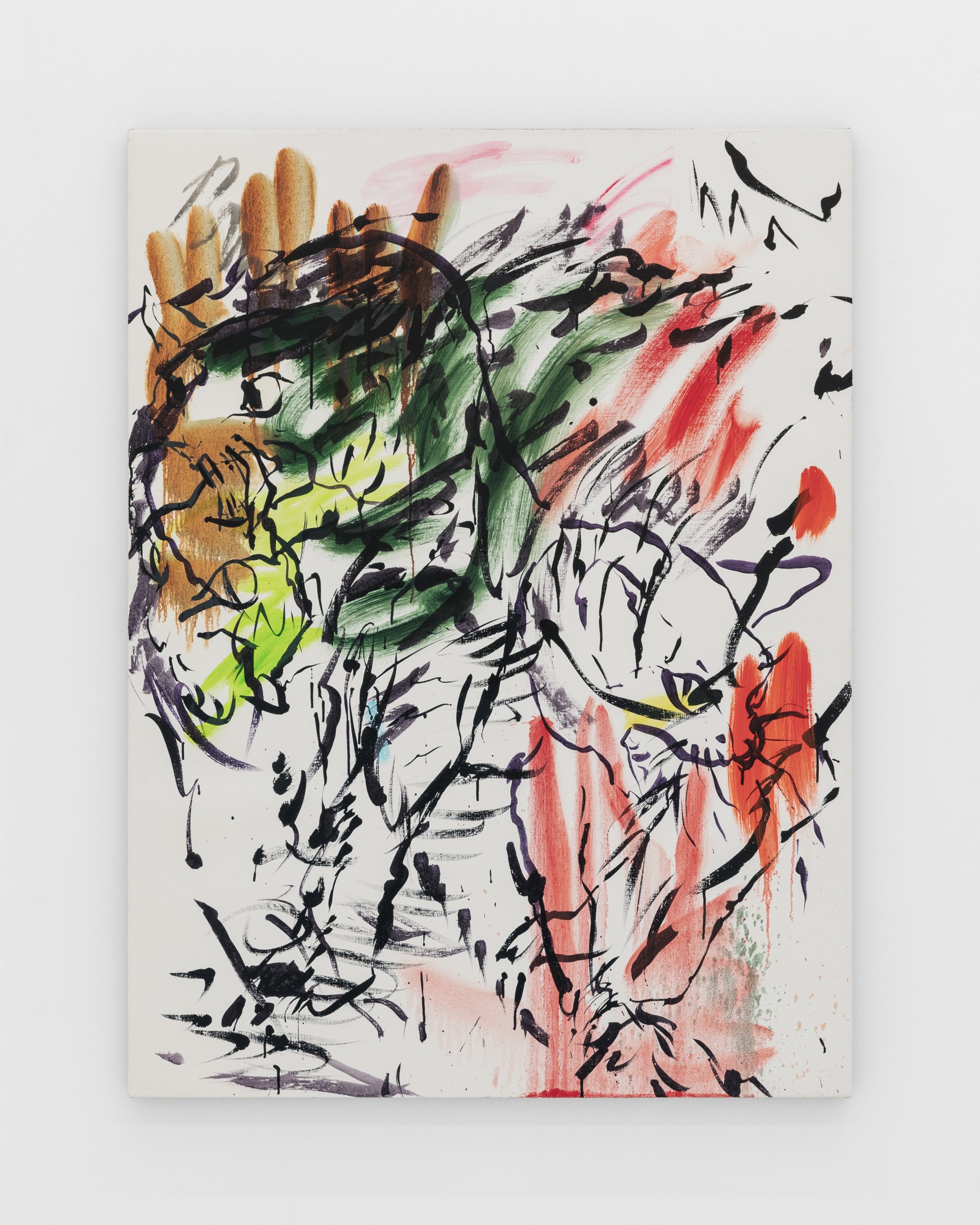 Riña de gatos (4), 2025. Oil and acrylic on linen, 47 1/4 x 35 3/8 in (120 x 90 cm)