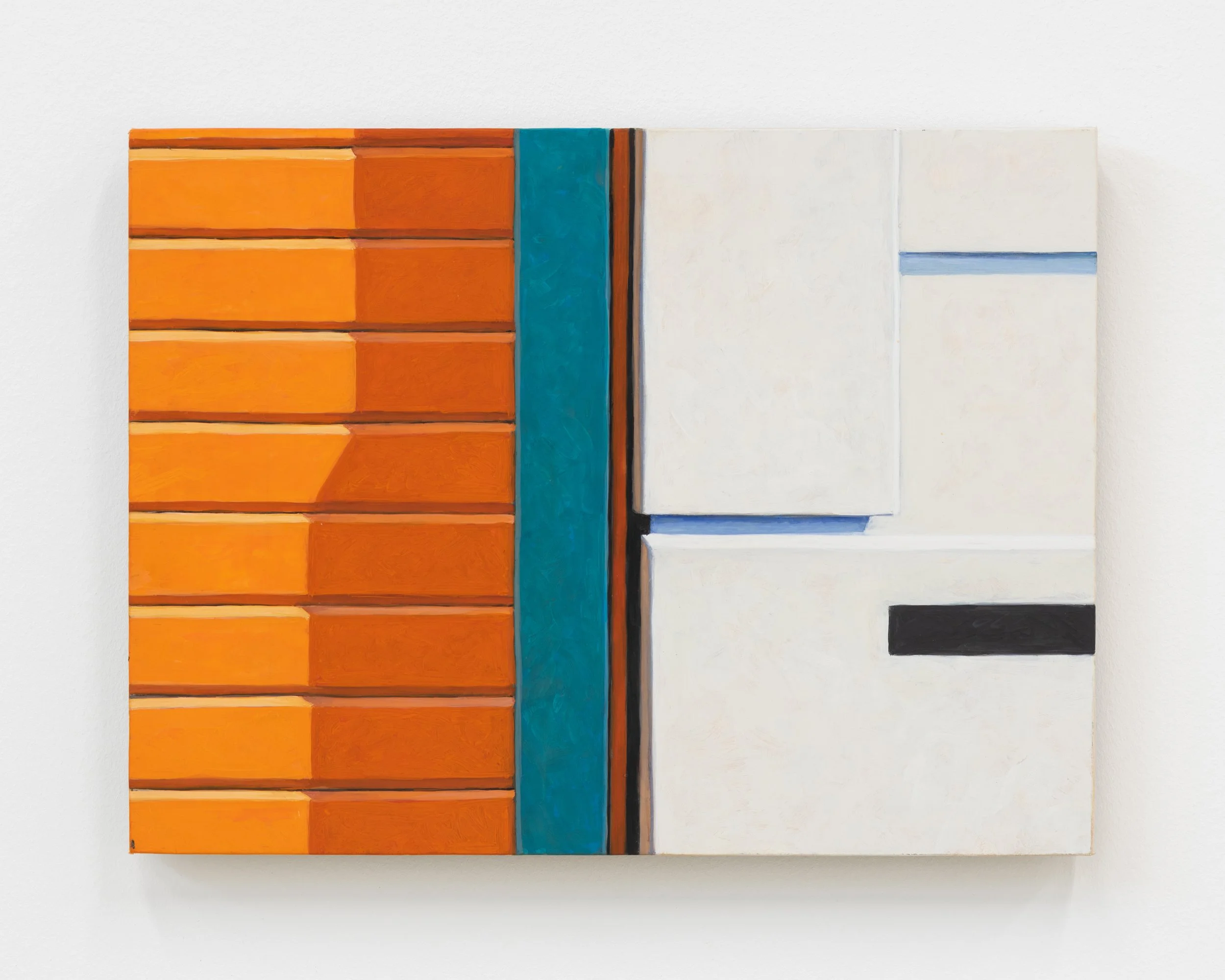 Red Stripes, 2021. Egg tempera on calfskin parchment mounted on wood panel, 9 x 12 in (22.86 x 30.48 cm)