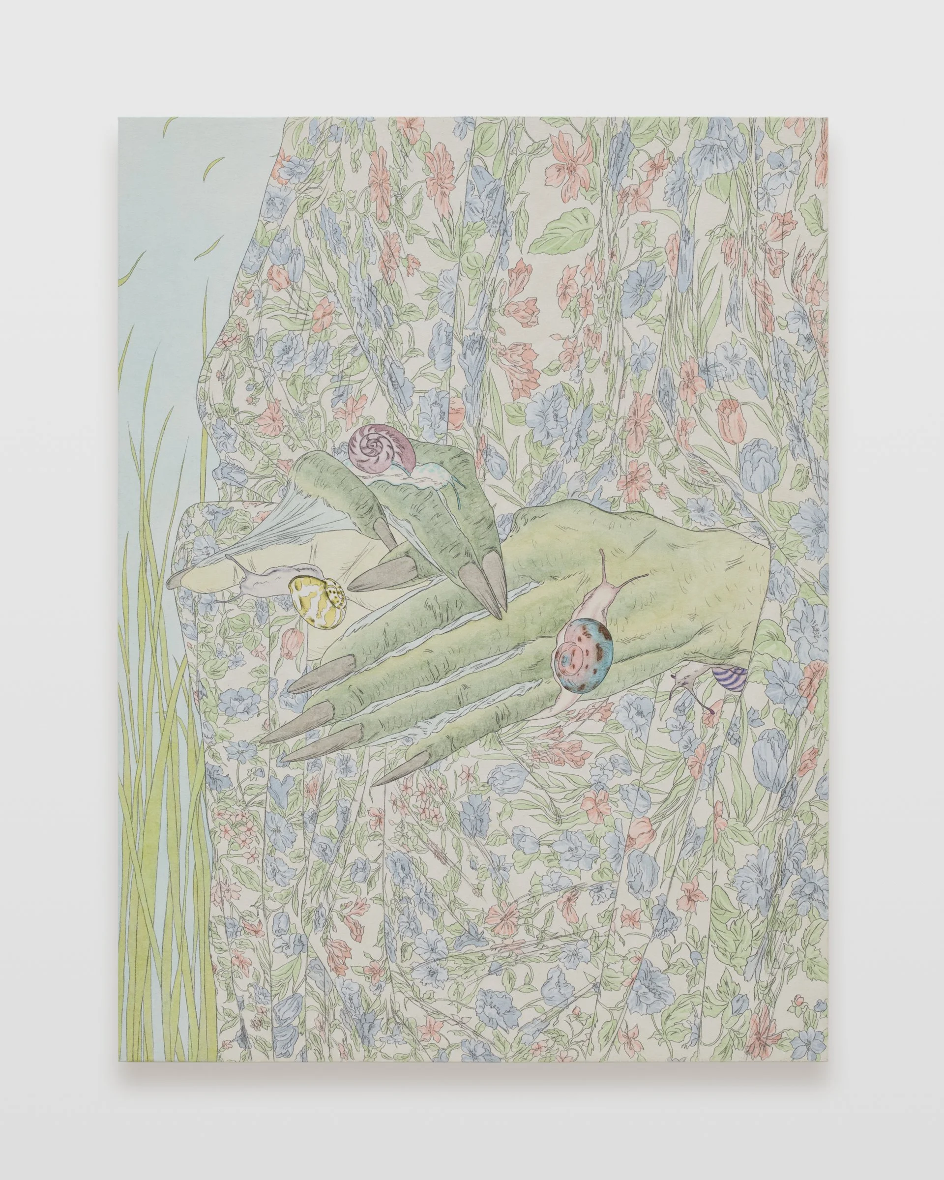 First contact (ファースト・コンタクト), 2025. Watercolor and pencil on washi paper mounted on gessoed wood panel, 23 7/8 x 17 7/8 in (60.6 x 45.5 cm)