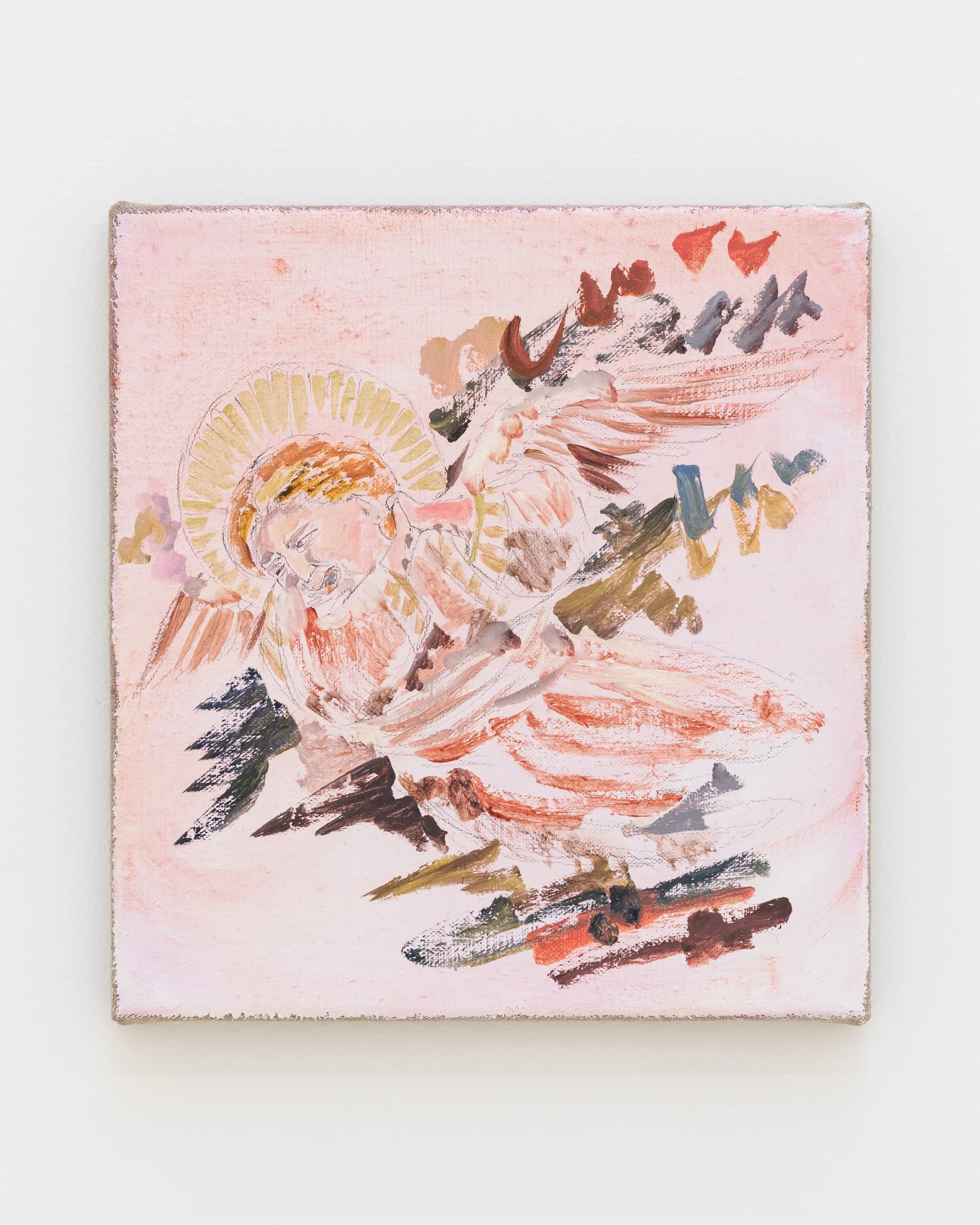 Lamento (4), 2025. Wax pencil and oil on linen, 12 1/4 x 11 3/8 in (31 x 29 cm)