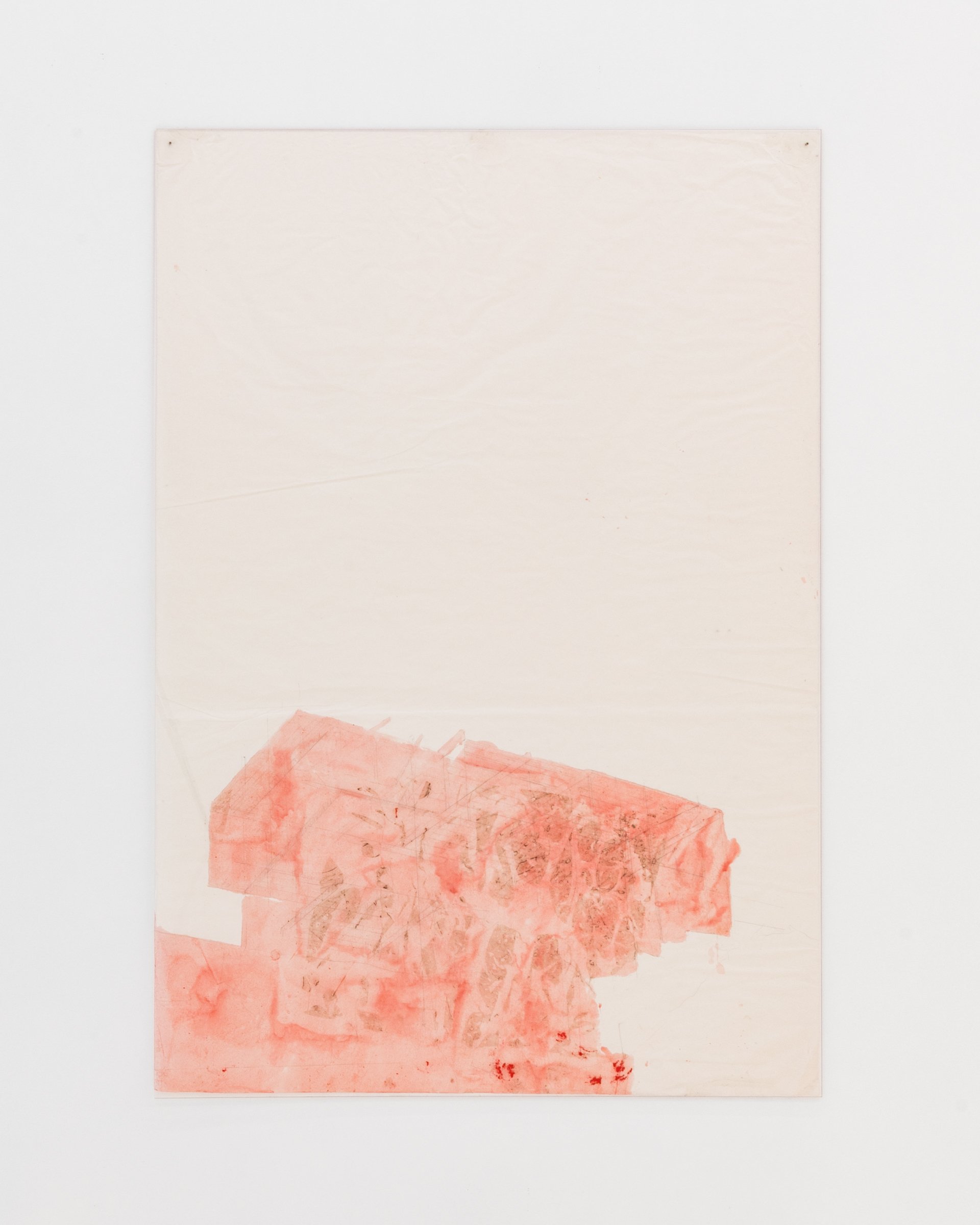 health house, pink, 2025. Acrylic, pencil, varnish on hanji paper behind plexiglass each panel, 27 1/2 x 40 1/2 in (70 x 103 cm)