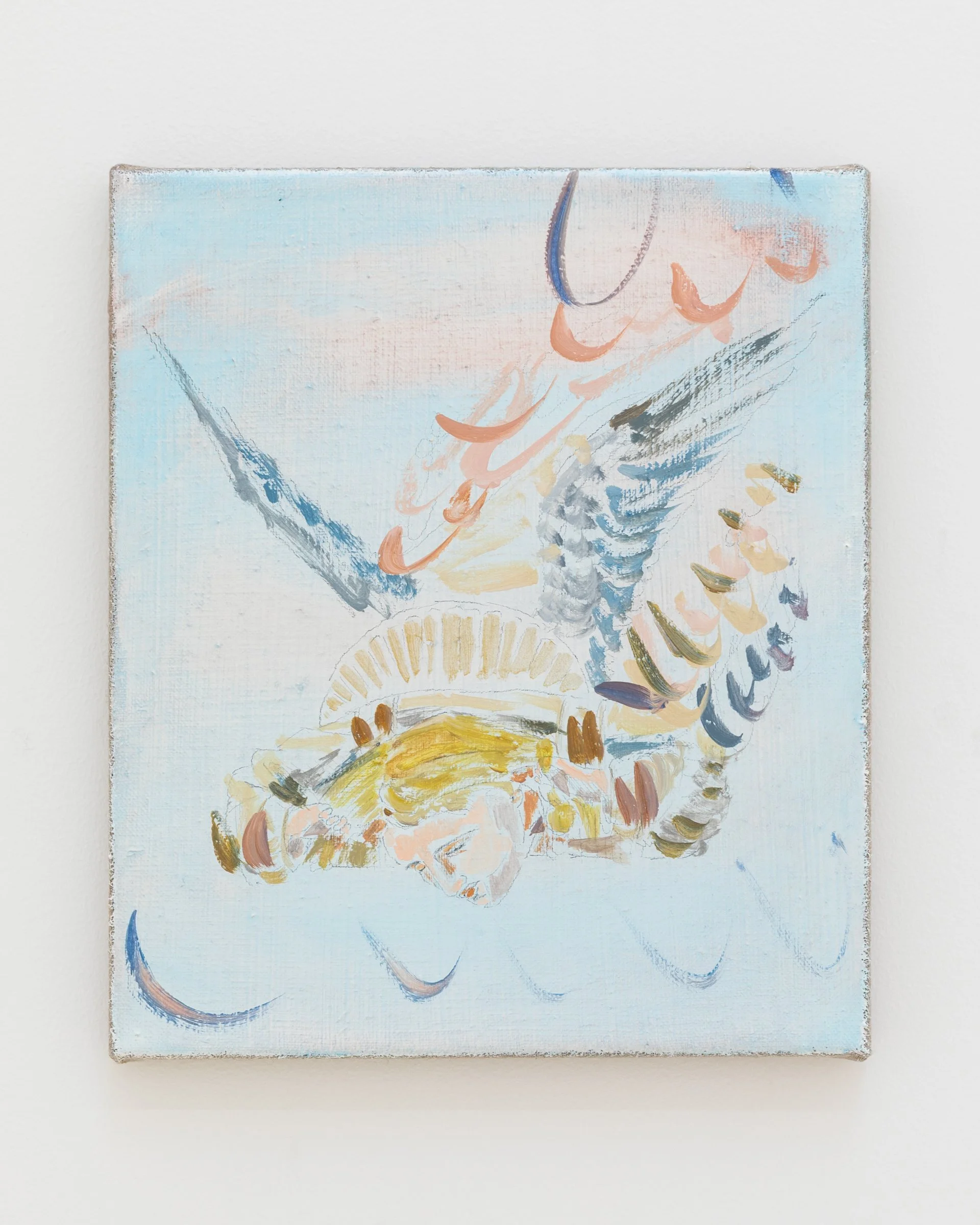 Lamento (8), 2025. Wax pencil and oil on linen, 13 3/8 x 11 3/8 in (34 x 29 cm)