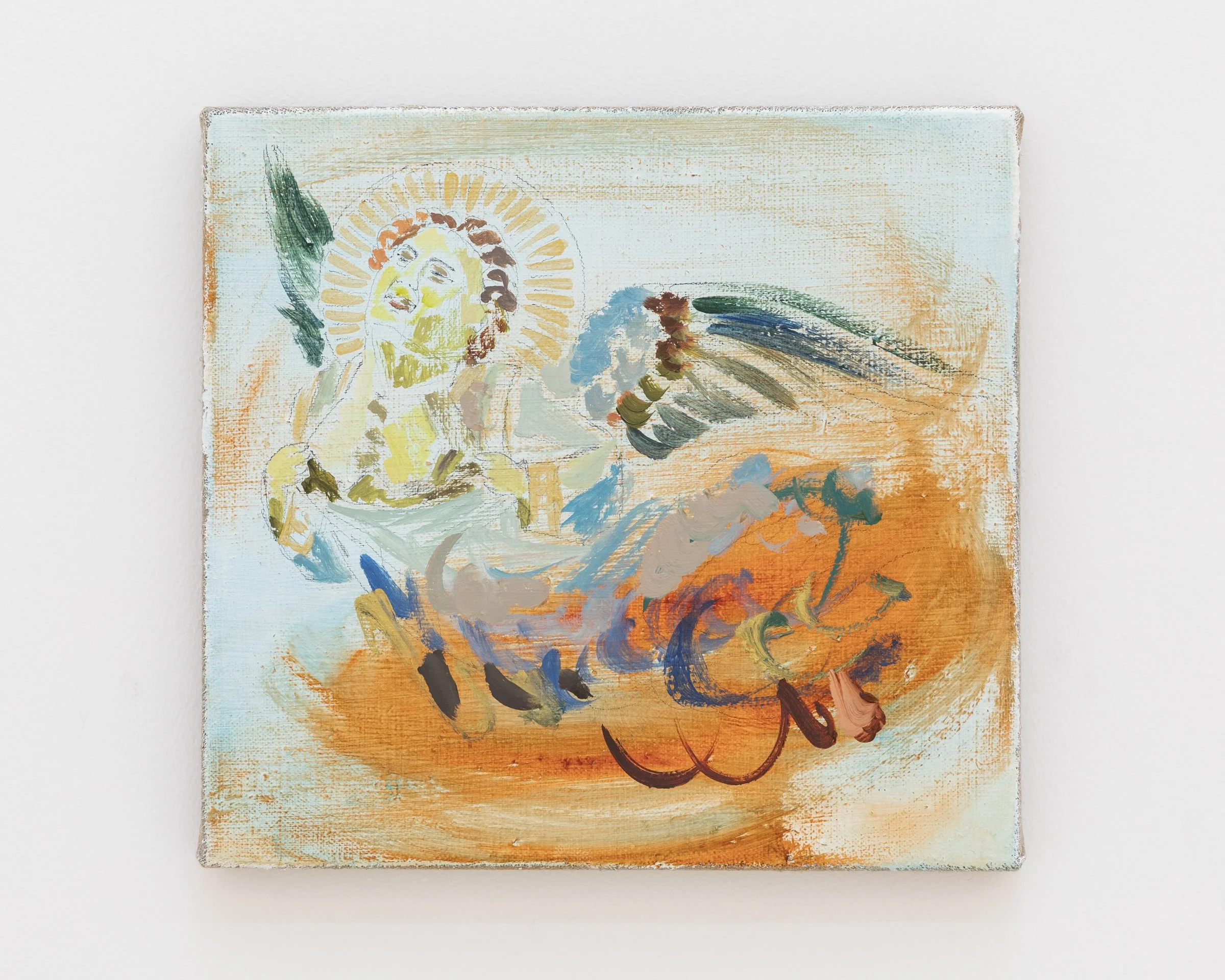 Lamento (5), 2025. Wax pencil and oil on linen, 11 3/8 x 12 1/4 in (29 x 31 cm)