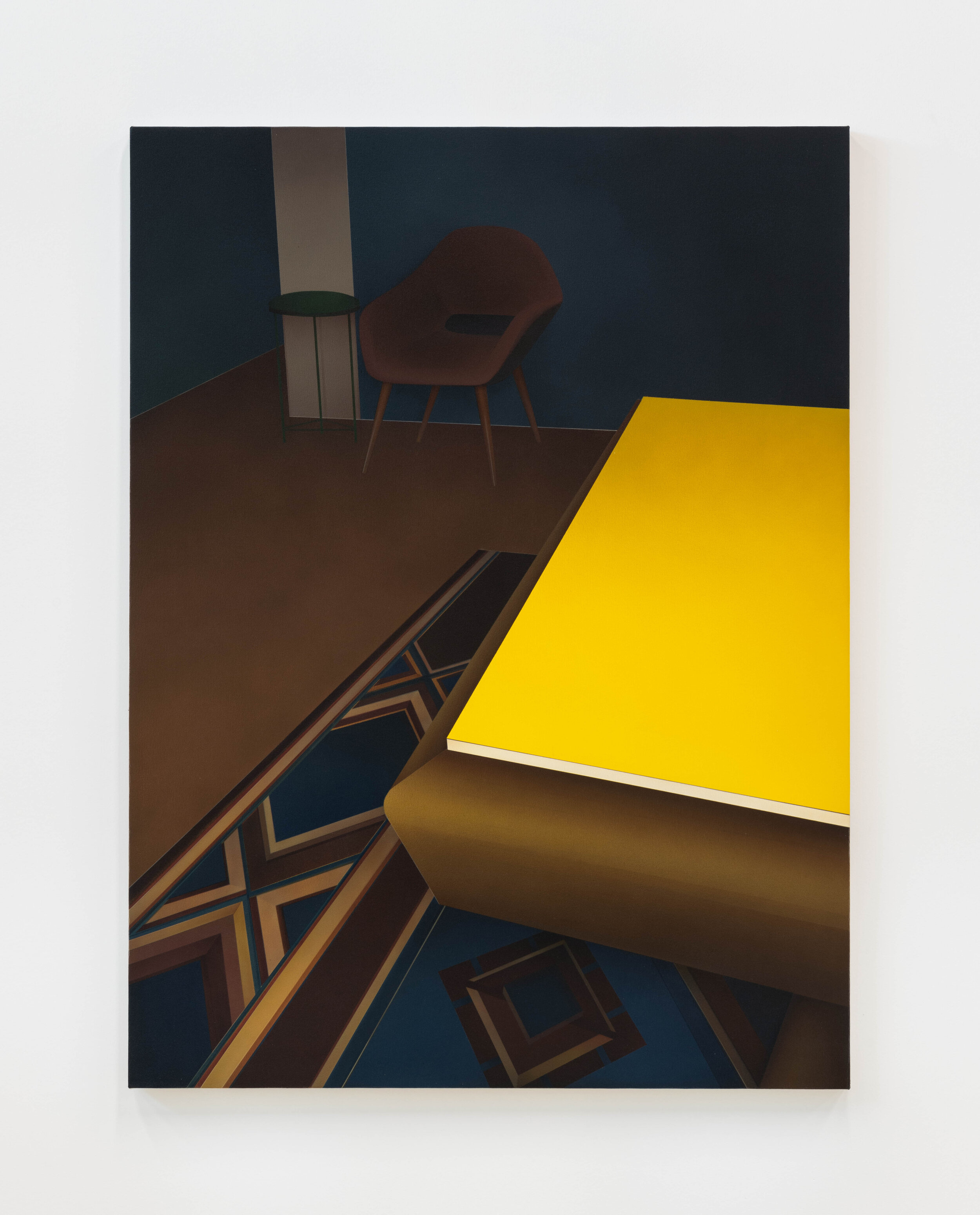 Alexandra Barth,
Yellow Table, 2021.
Acrylic on canvas 47.2 x 74.8 in (120 x 190 cm)