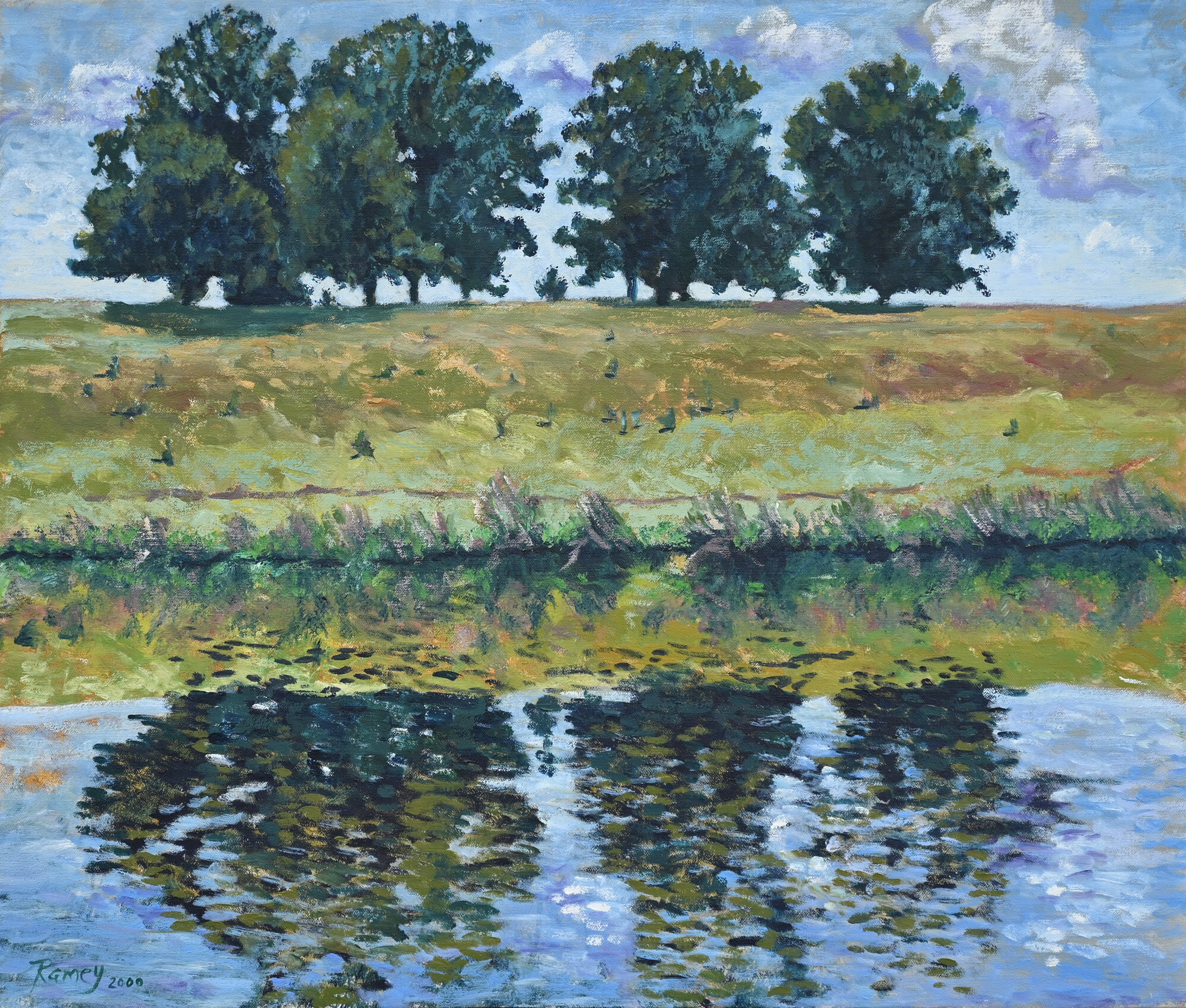 7 Trees on a Hill, Summer Morning, Oil on Canvas 20” X 24”