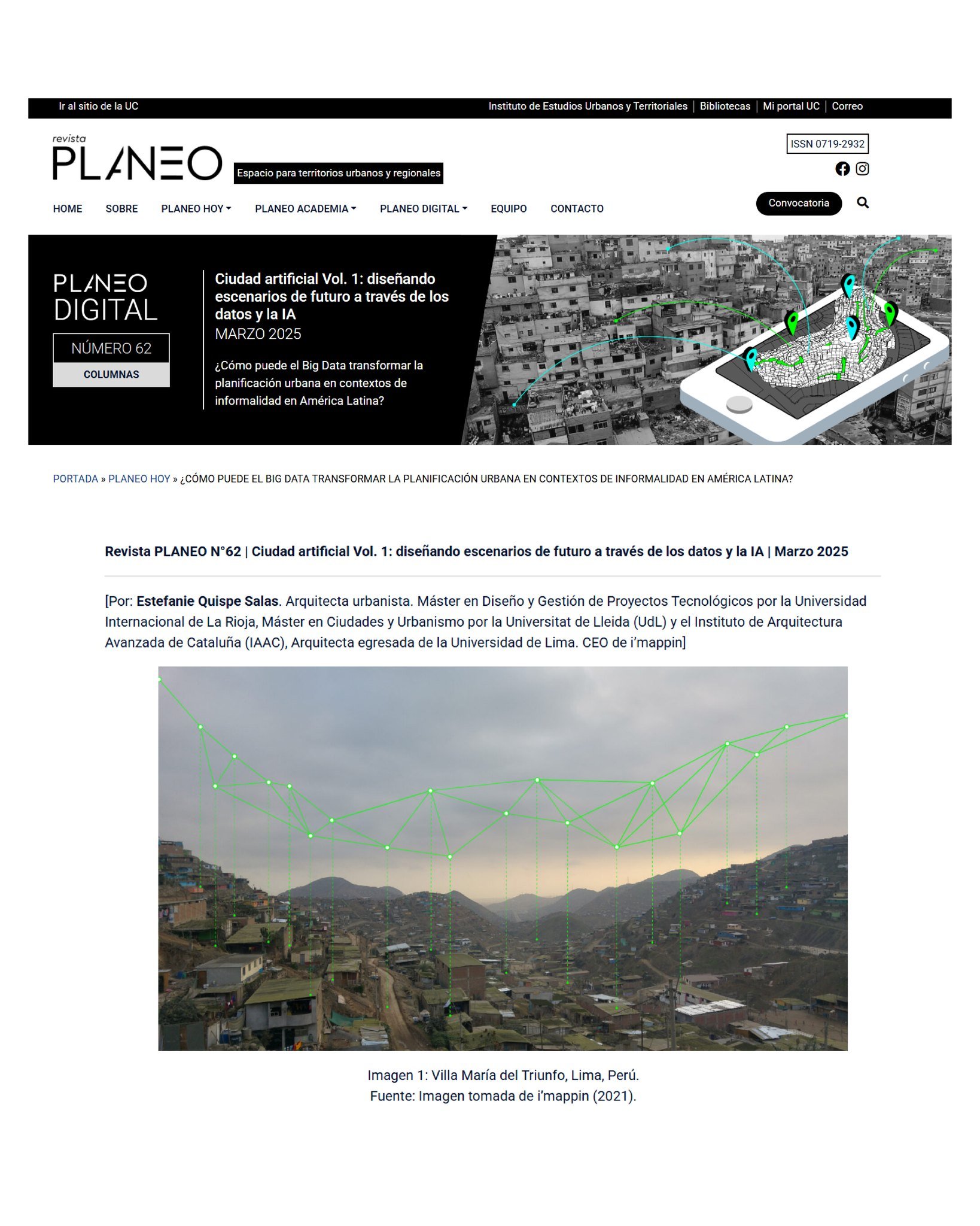 🌎✨ Me encuentro muy feliz y agradecida de compartir que la Revista PLANEO, desarrollada por el Instituto de Estudios Urbanos y Territoriales (IEUT) de la Pontificia Universidad Cat&oacute;lica de Chile, ha publicado mi columna en su edici&oacute;n N