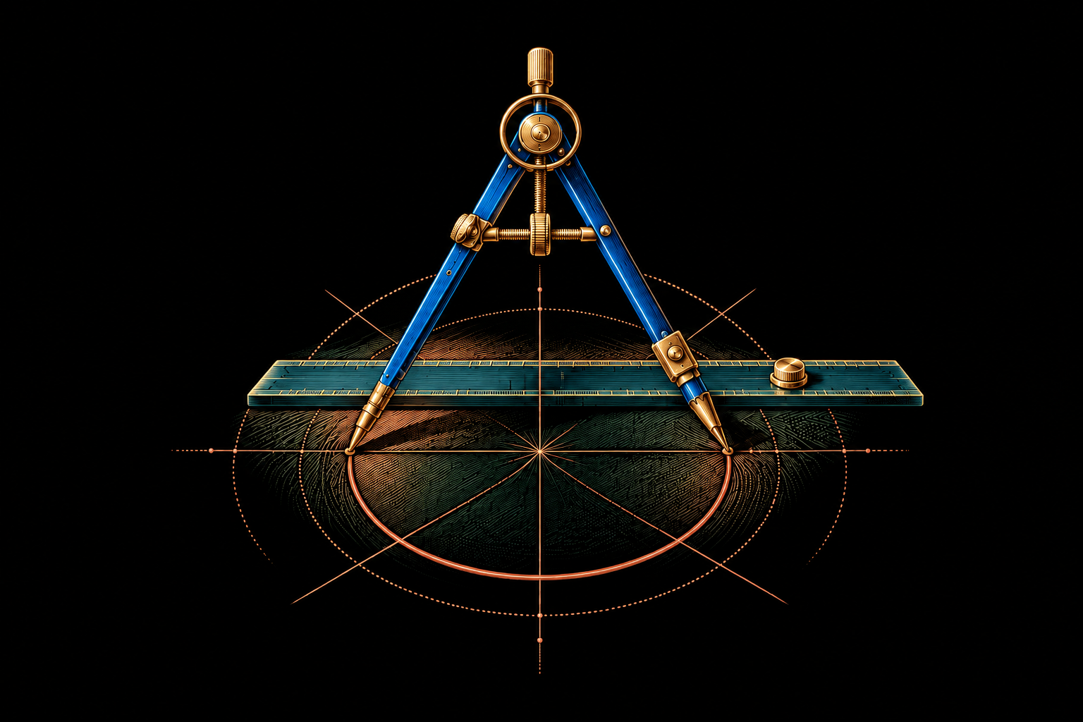 Precision drafting compass and straightedge, symbolizing care, discipline, and excellence.