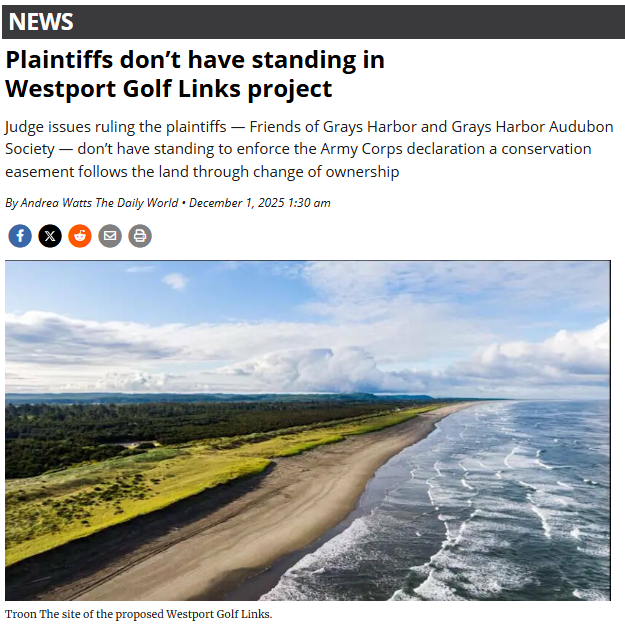 Plaintiffs don’t have standing in Westport Golf Links Project