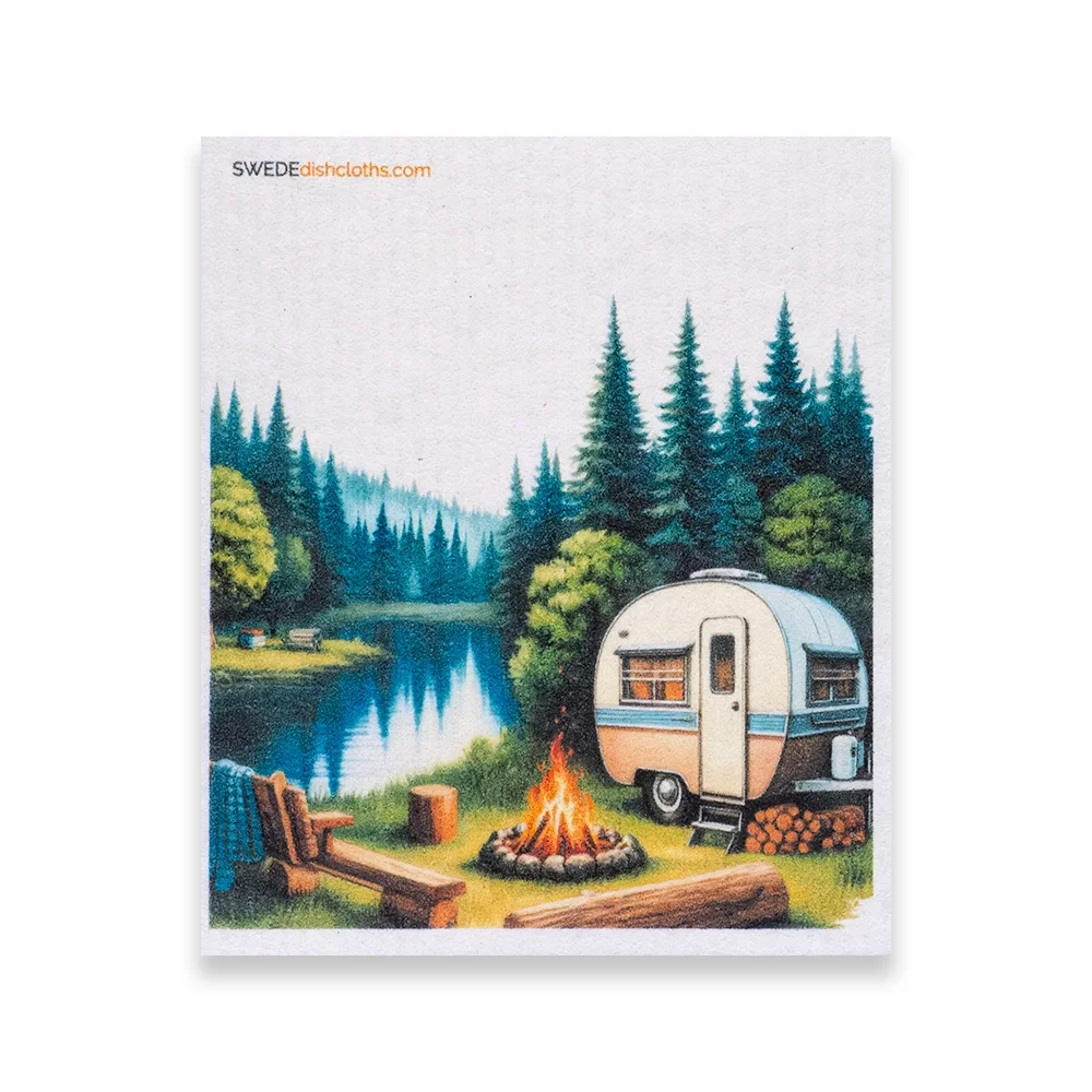 Swedish Dishcloth Camper and Campfire.webp