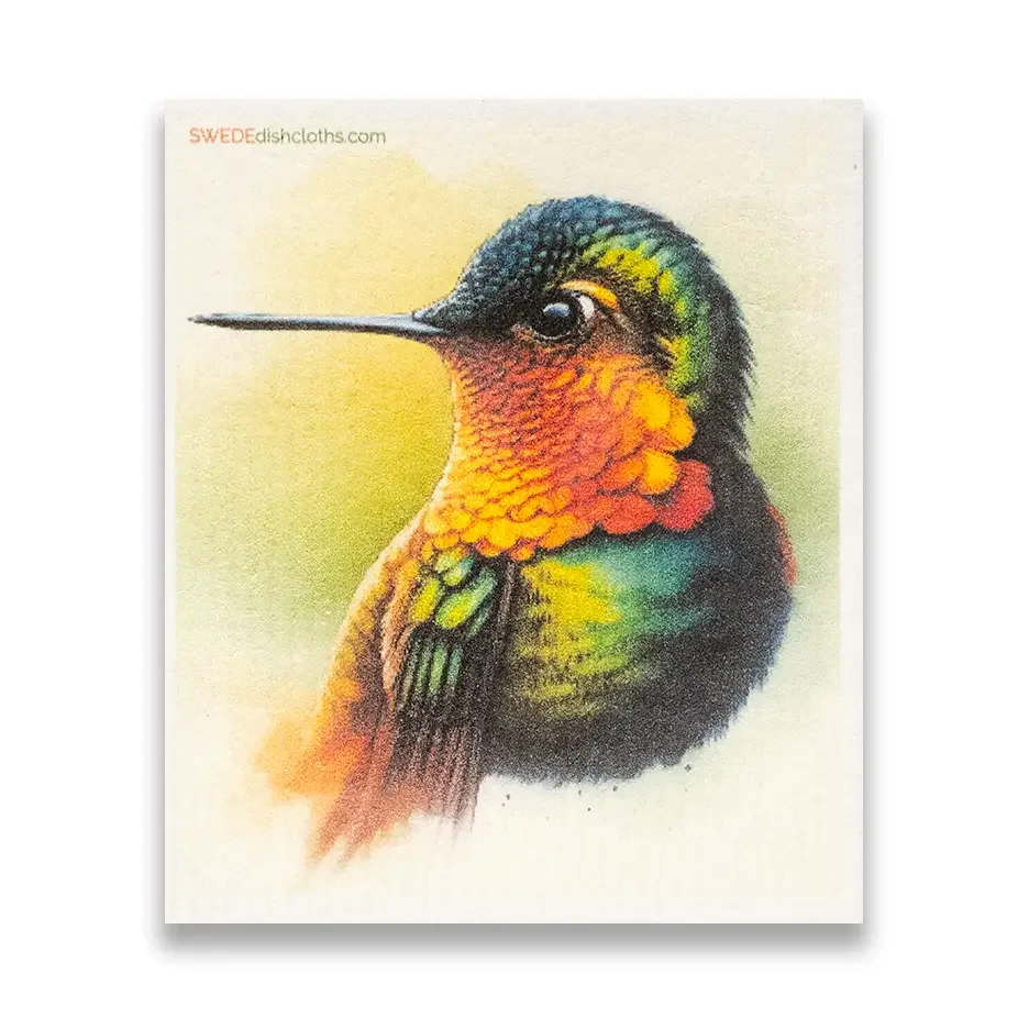 Swedish Dishcloth Colorful Hummingbird Silhouette.webp