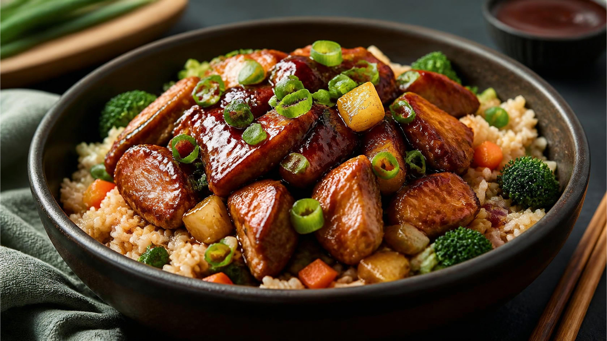 Sticky Apple-Barbecue Chicken Rice Bowls