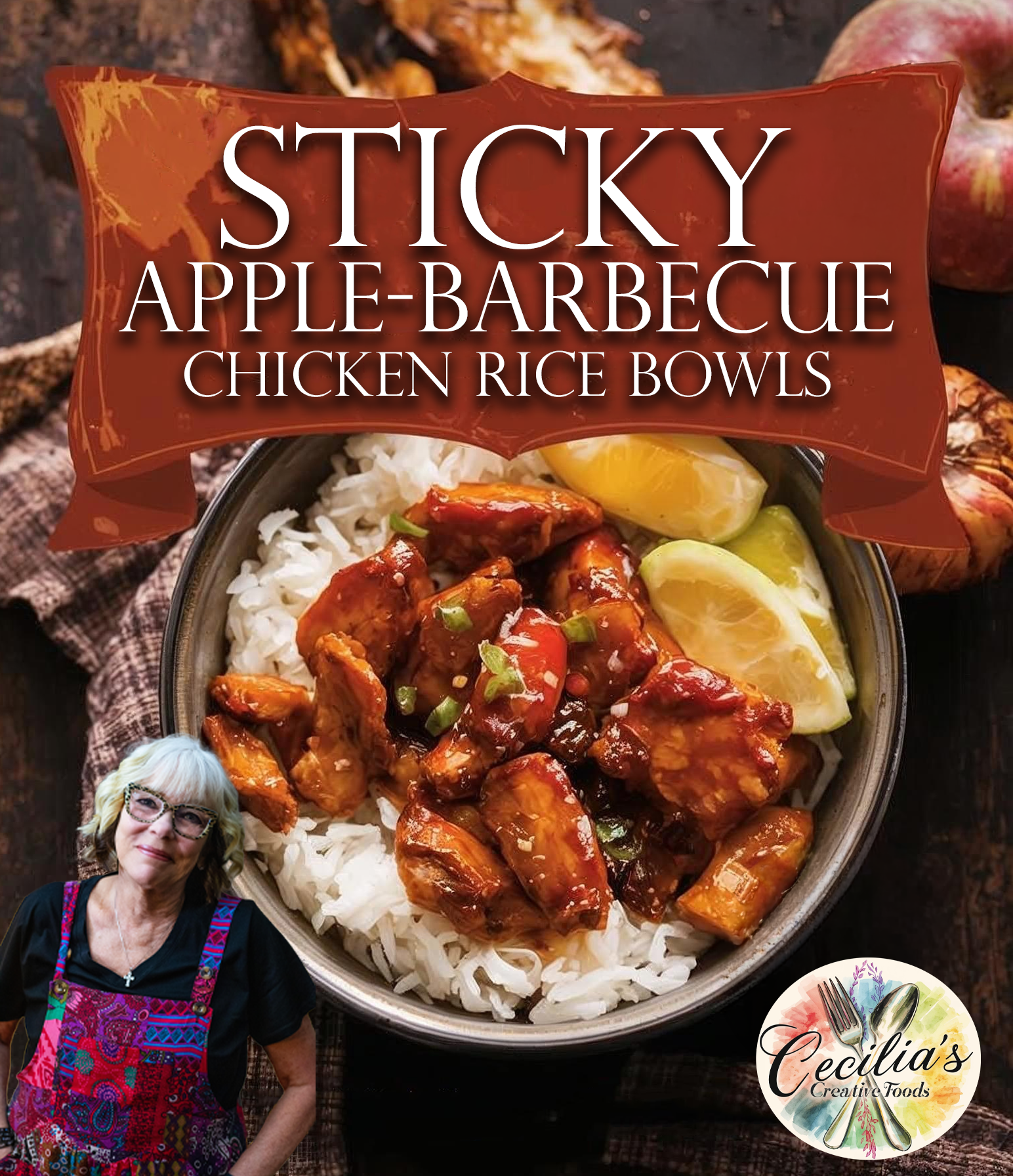 Sticky Apple-Barbecue Chicken Rice Bowls