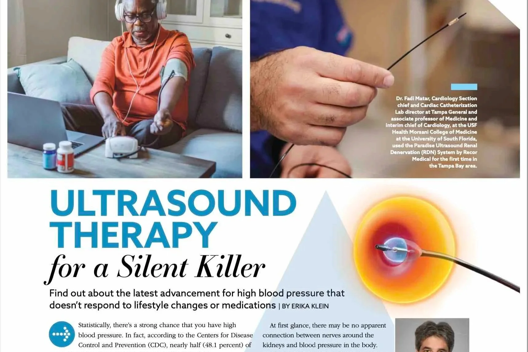 magazine page headline reading "Ultrasound therapy for a silent killer"