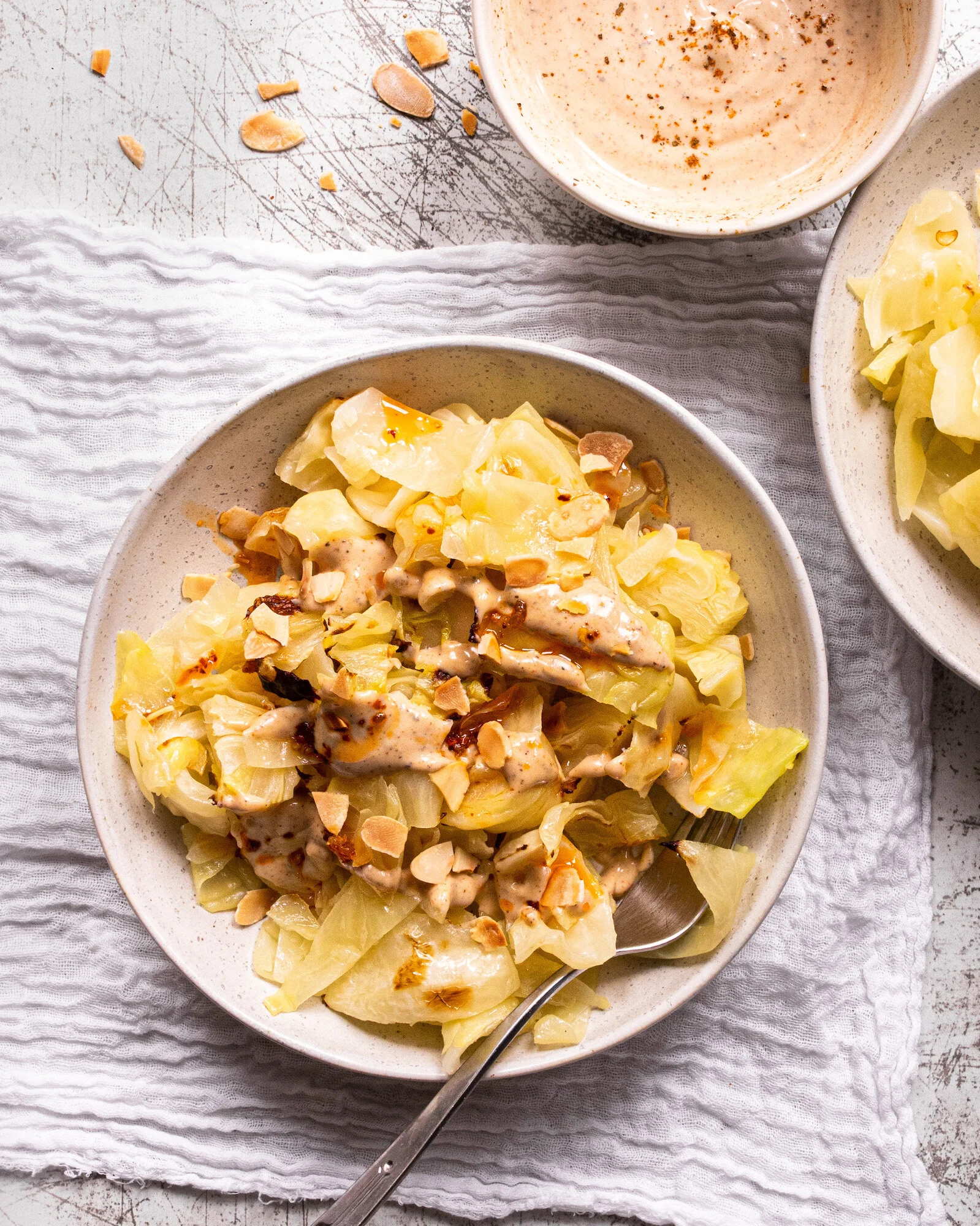 Broiled White Cabbage with Tahini Sauce