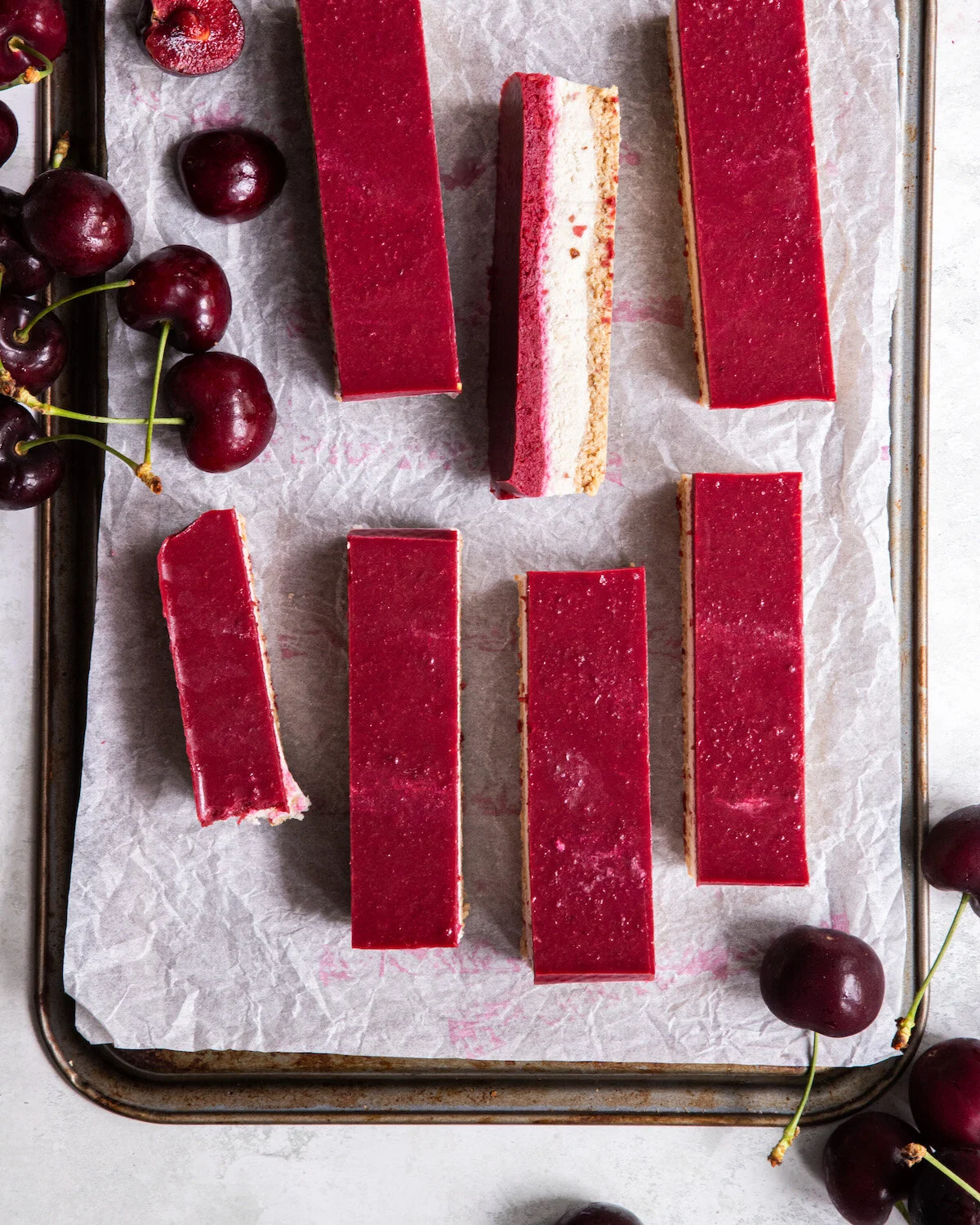 Vegan No-Bake Cherry Cheesecake Bars (GF)