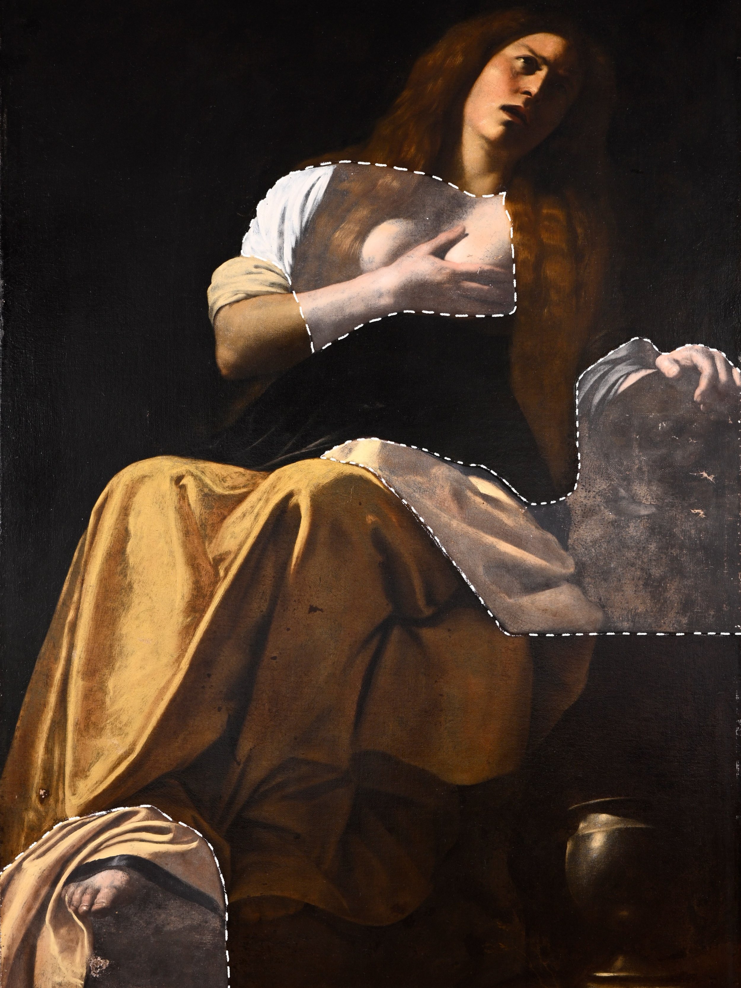 Tasselli di pulitura 

Maddalena, olio su tela, XVI-XVII sec. 
Battistello Caracciolo