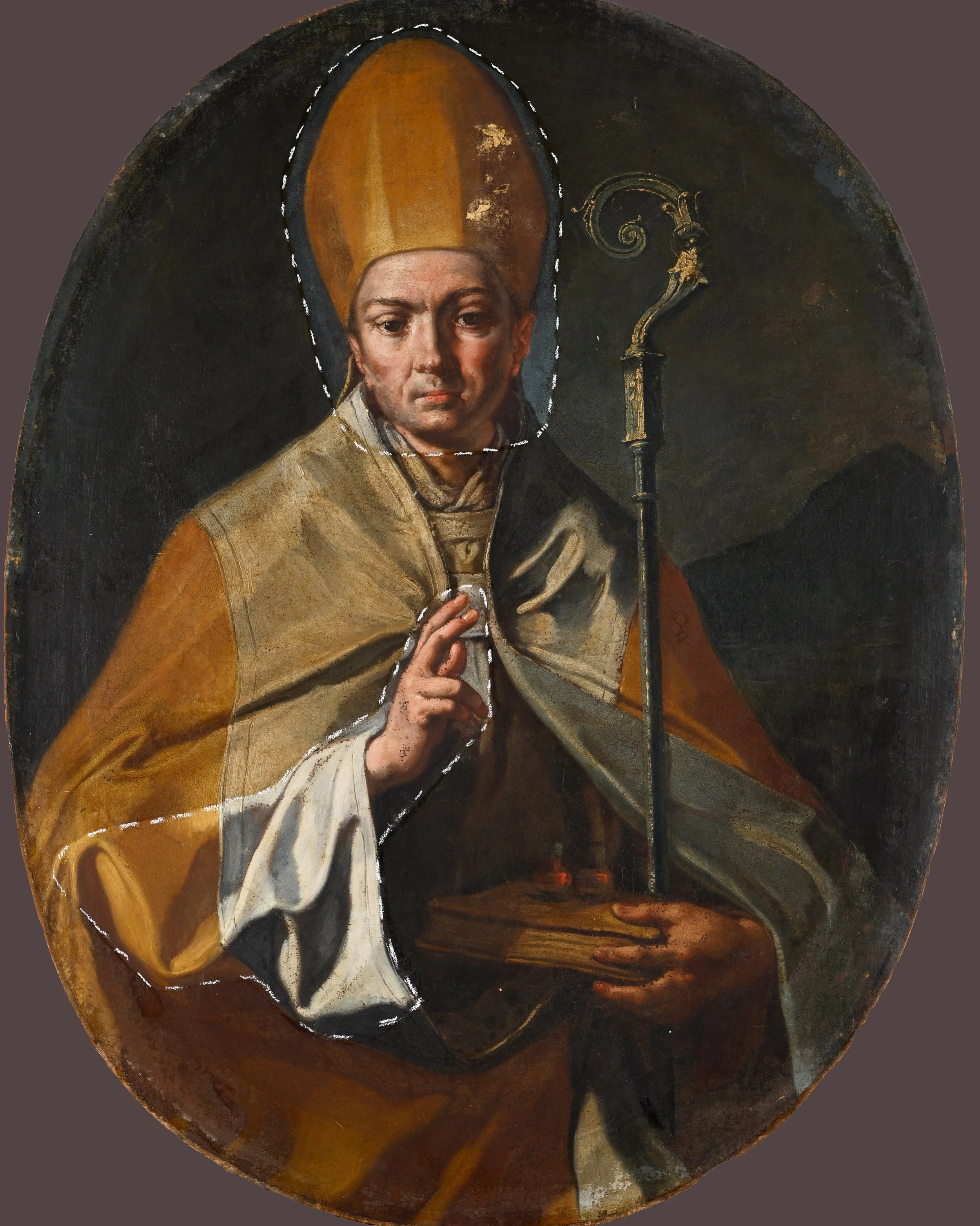 Tasselli di pulitura 

San Gennaro, olio su tela, XVIII sec. 
Jacopo Cestaro 
Deputazione della Real Cappella del Tesoro di San Gennaro