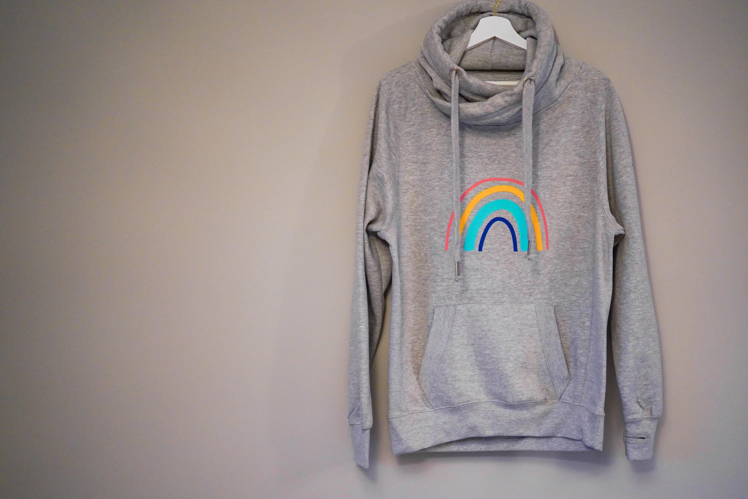 Cowl Neck Neon Rainbow Hoodie Rainbow Cowl Neon Marl Rainbow