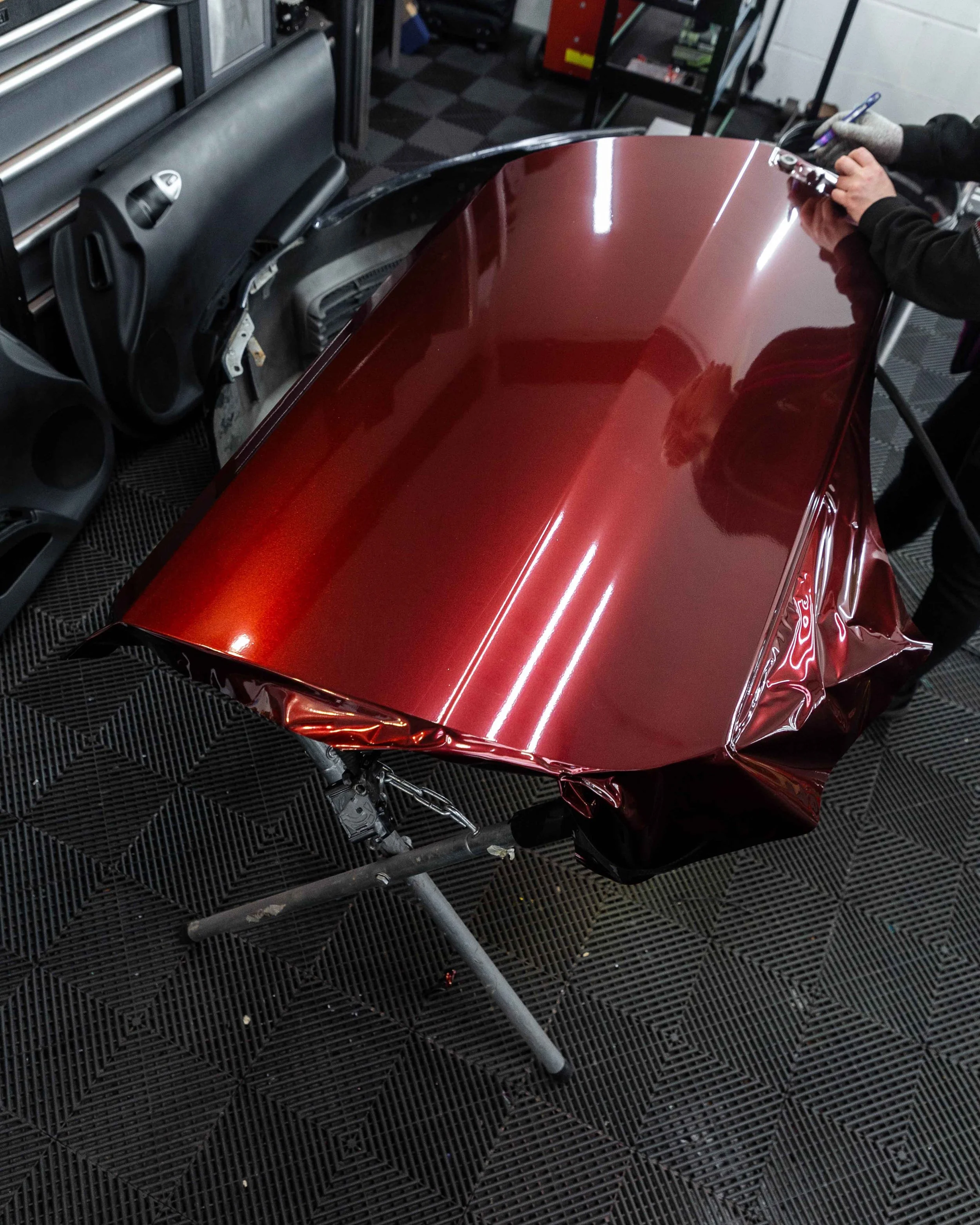 Nissan 350Z full colour change wrap in Gloss Red Black Iridescent