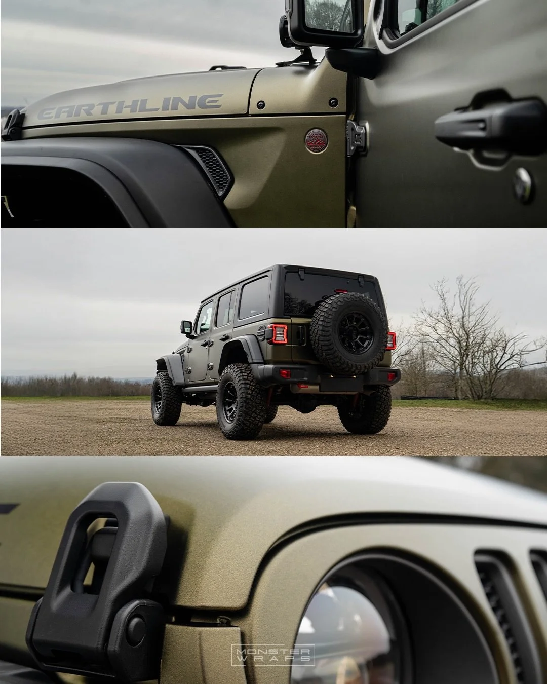 Jeep Wrangler all wrapped up in Matte Golden Black 🔱&spades;️ Including door shuts and returns 😮&zwj;💨👏

#jeepwrangler #carwraps #monsterwraps