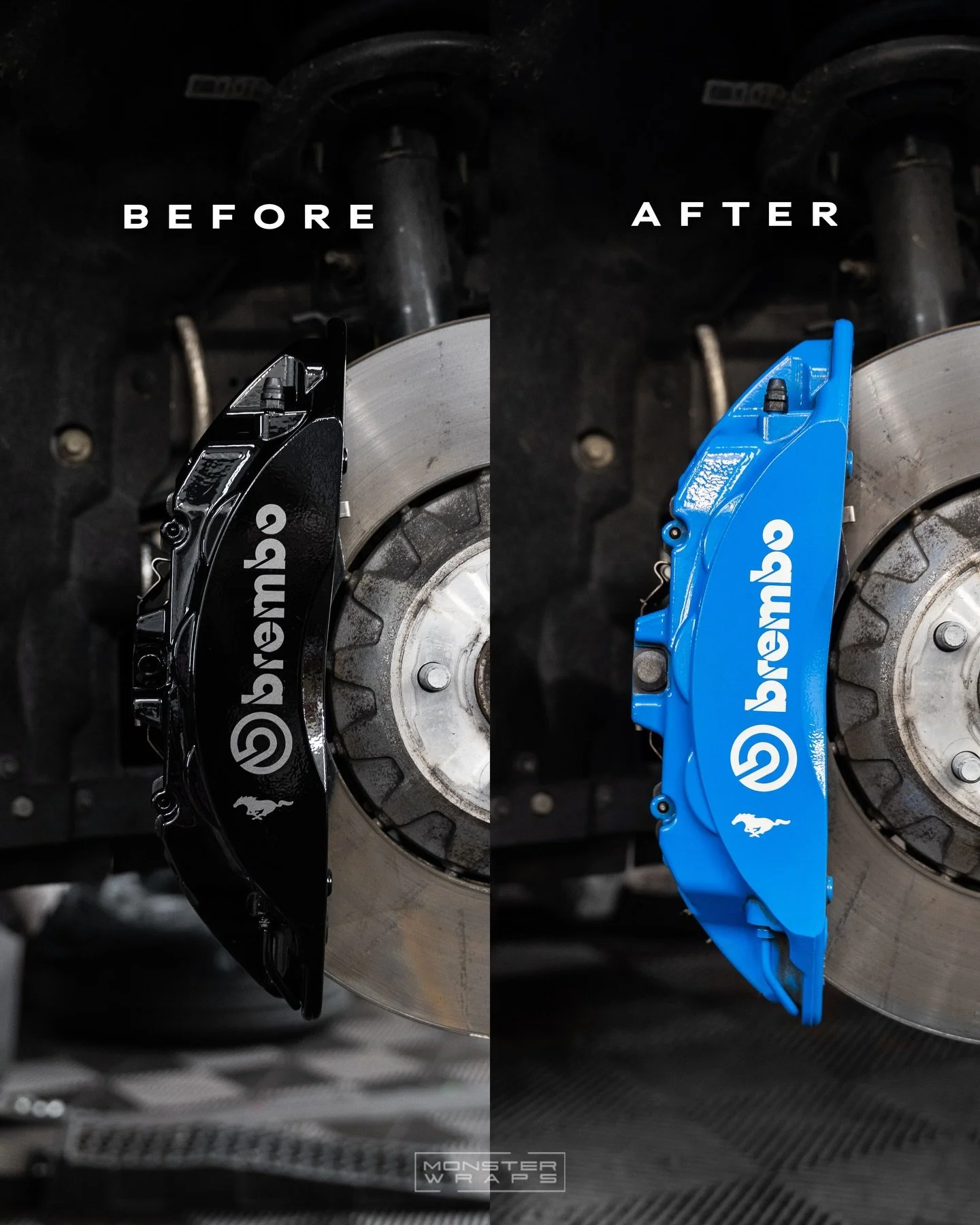 Finishing off the stealth look on this Dark Horse Edition Mustang 😮&zwj;💨⚫️ by painting the brake calipers in Gloss Deep Black! 💪 Finished with Gunmetal Matte Grey decals, and a protective @ceramicprouk coating ⚡️ 

#mustangdarkhorse