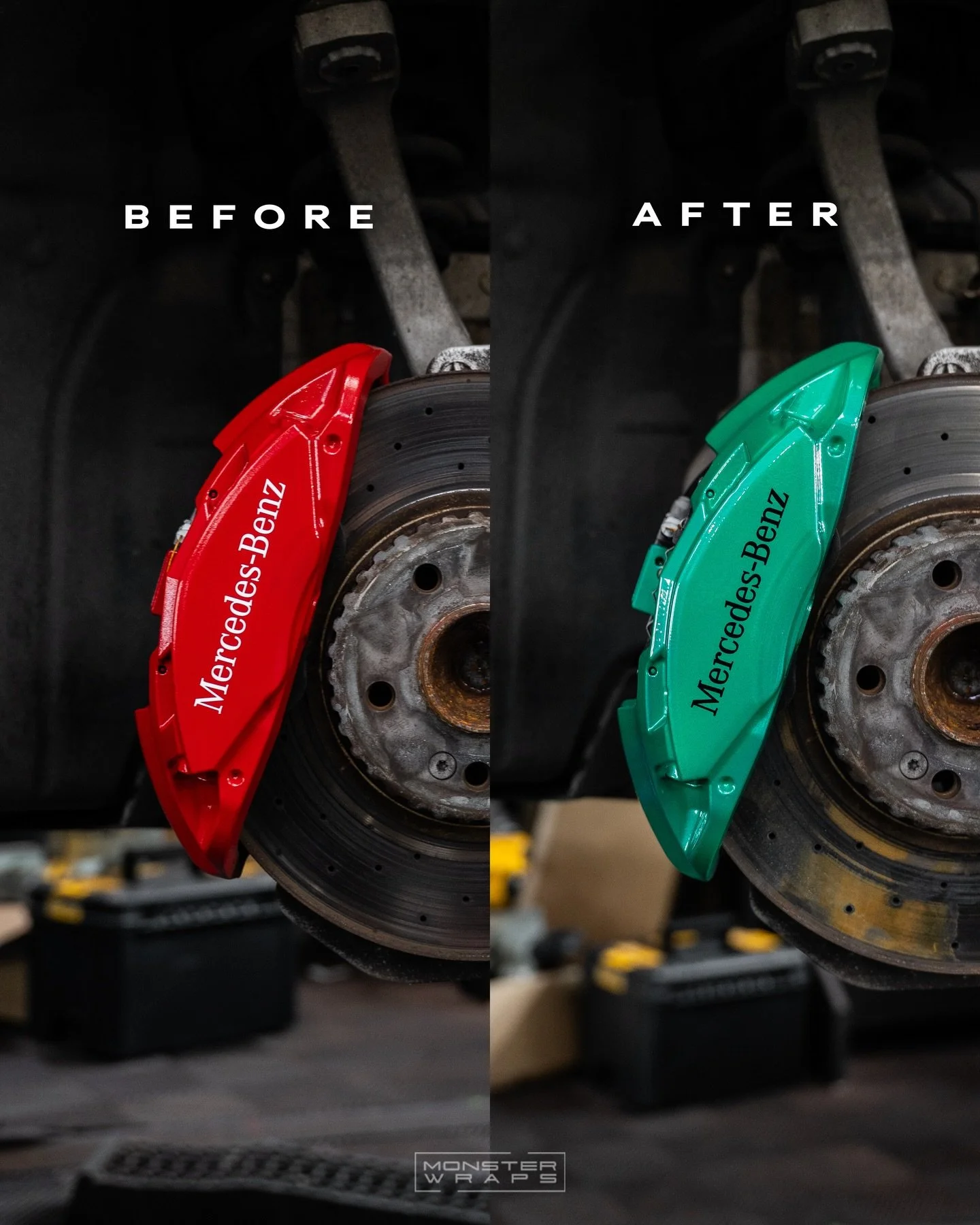 Colour matched brake calipers were a MUST on this freshly wrapped Mercedes C220d! 🩵💚🤩👏 

#mercedescclass #caliperpainting #monsterwraps