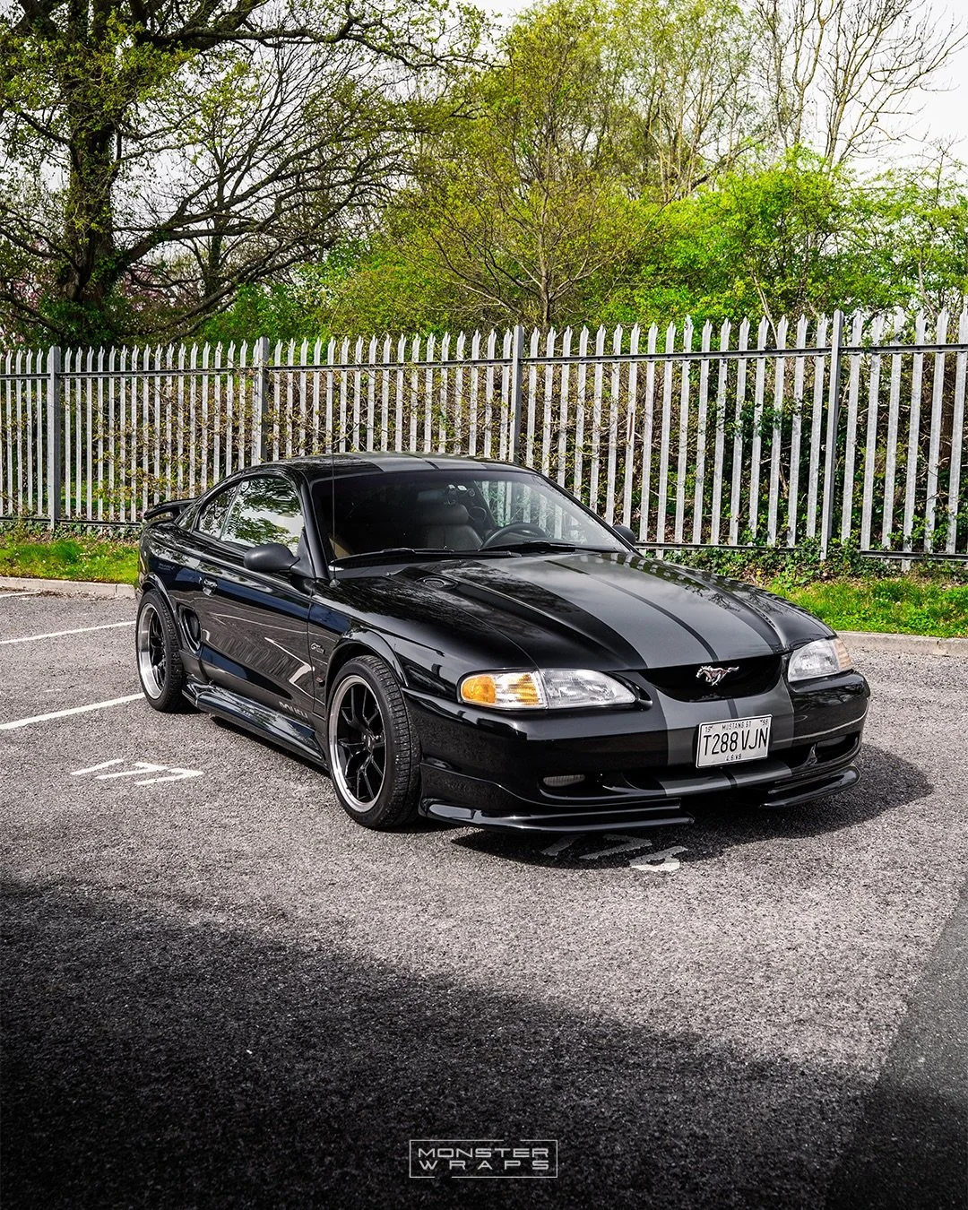 This is vehicle you most certainly don&rsquo;t see everyday in this country 😮 MK4 4.6L Mustang, imported from the states and now completed with gloss silver metallic calipers, and 5% privacy tints 👌👏 

#mustangmk4 #monsterwraps