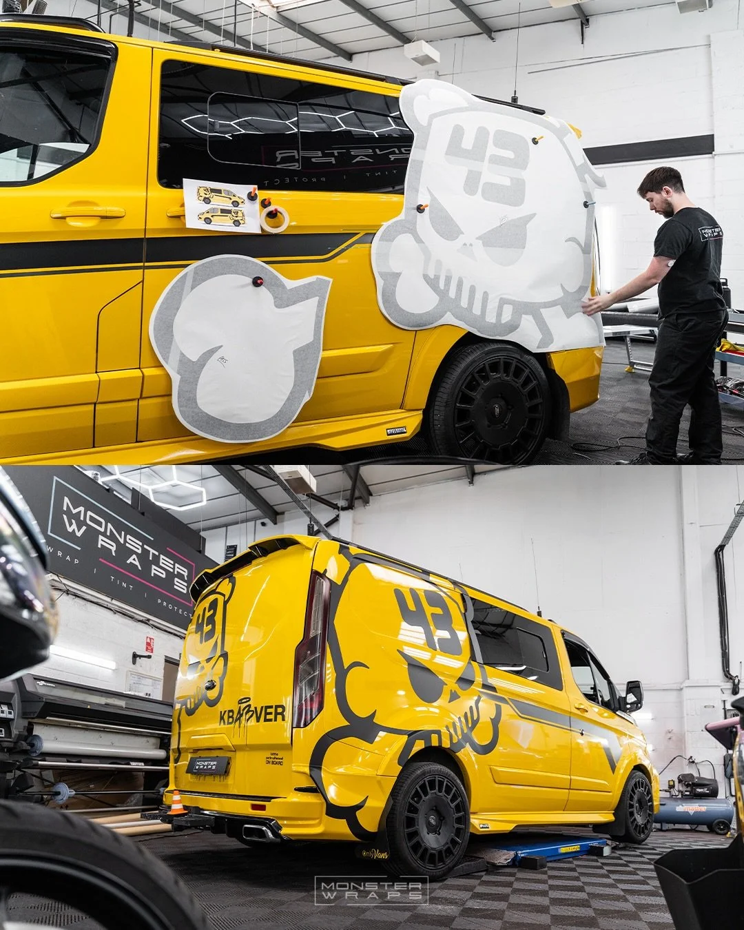 #KB43VER 🟡⚫️ Ken Block skull ☠️ decals in Matte Black ⚫️ recently fitted onto this modified transit custom van 🙌

#kenblock #kb43 #monsterwraps
