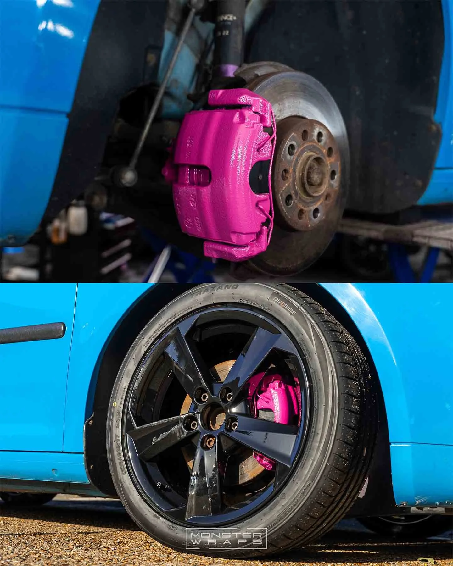 Volkswagen VW Caddy MK3 brake calipers painted Gloss Hot Pink