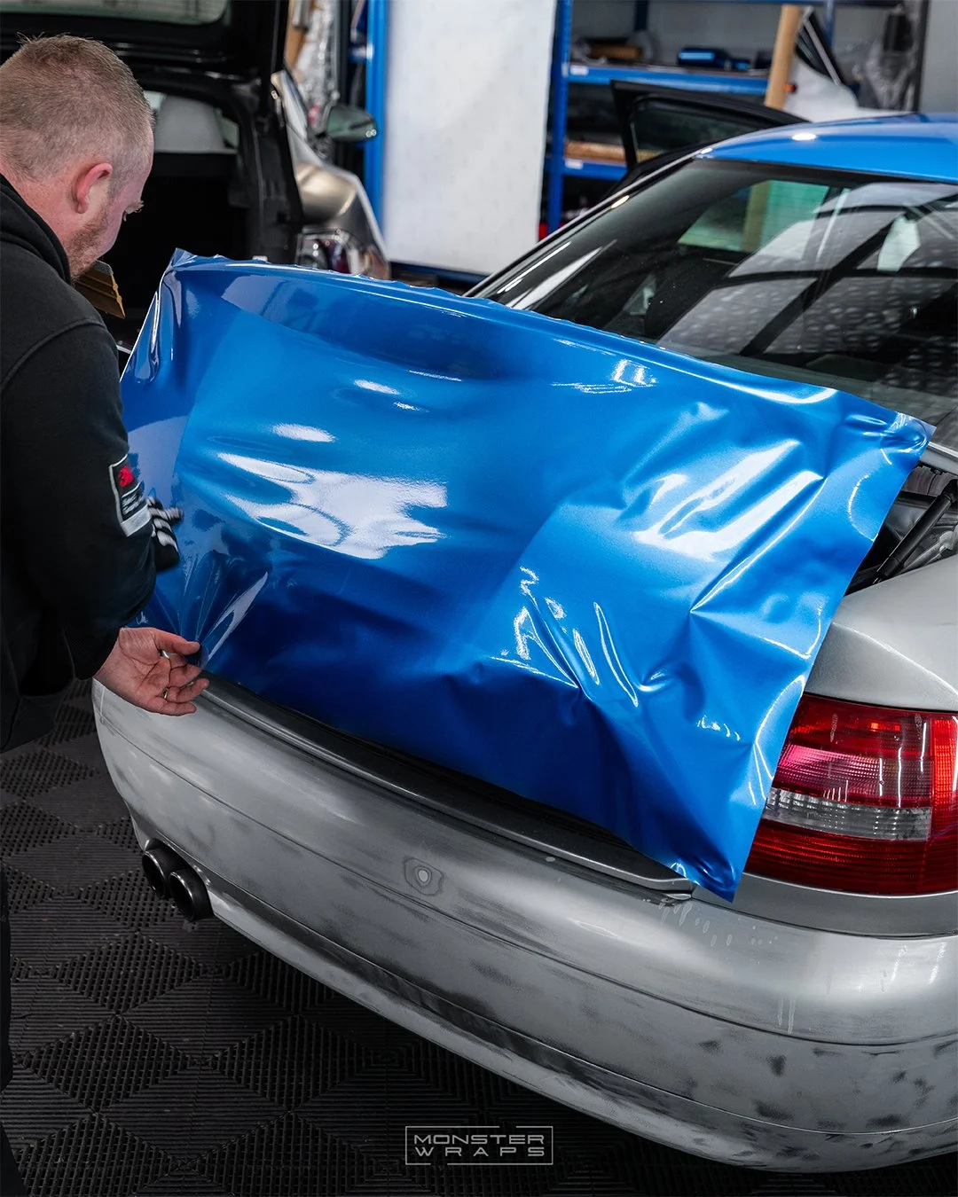 Audi A4 B5 full colour change vinyl wrap Oracal 970 Azure Blue Metallic