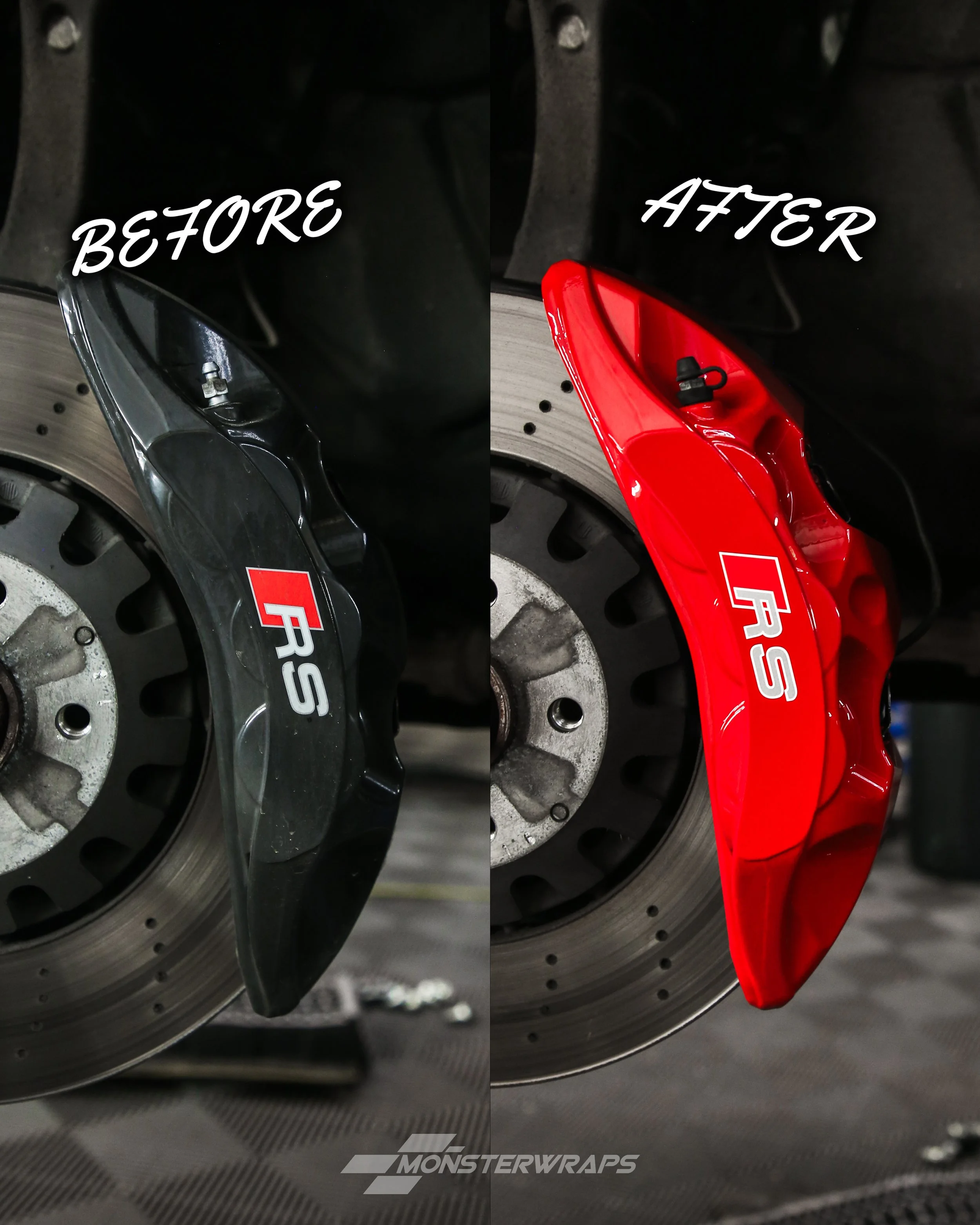 audi B9 RS4 brake calipers painted in gloss performance red