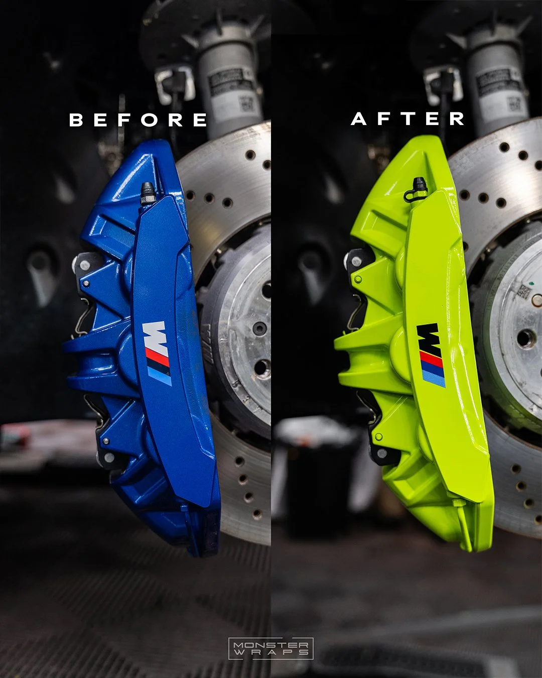 BMW M4 G82 Competition brake calipers painted gloss acid green and ceramic coated
