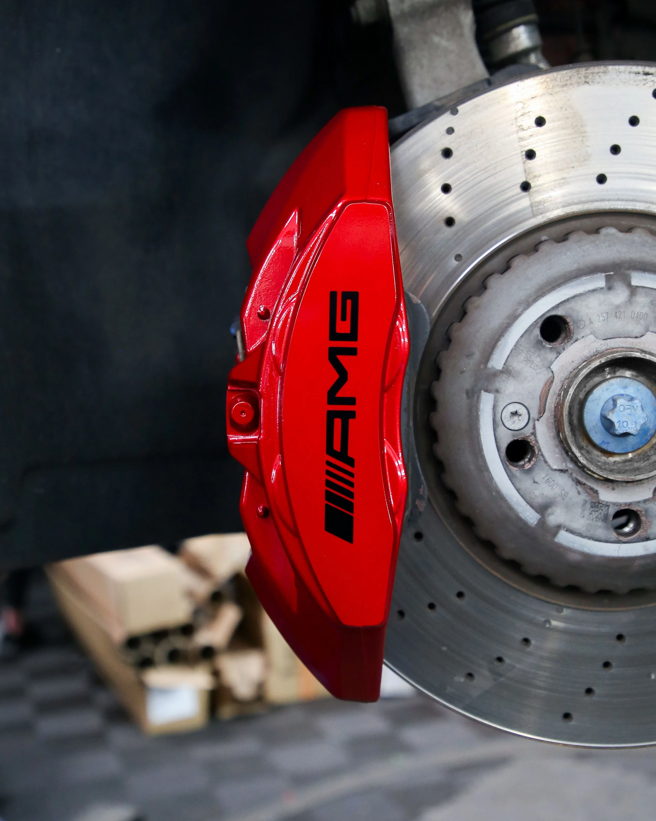 gloss metallic red brake caliper painting