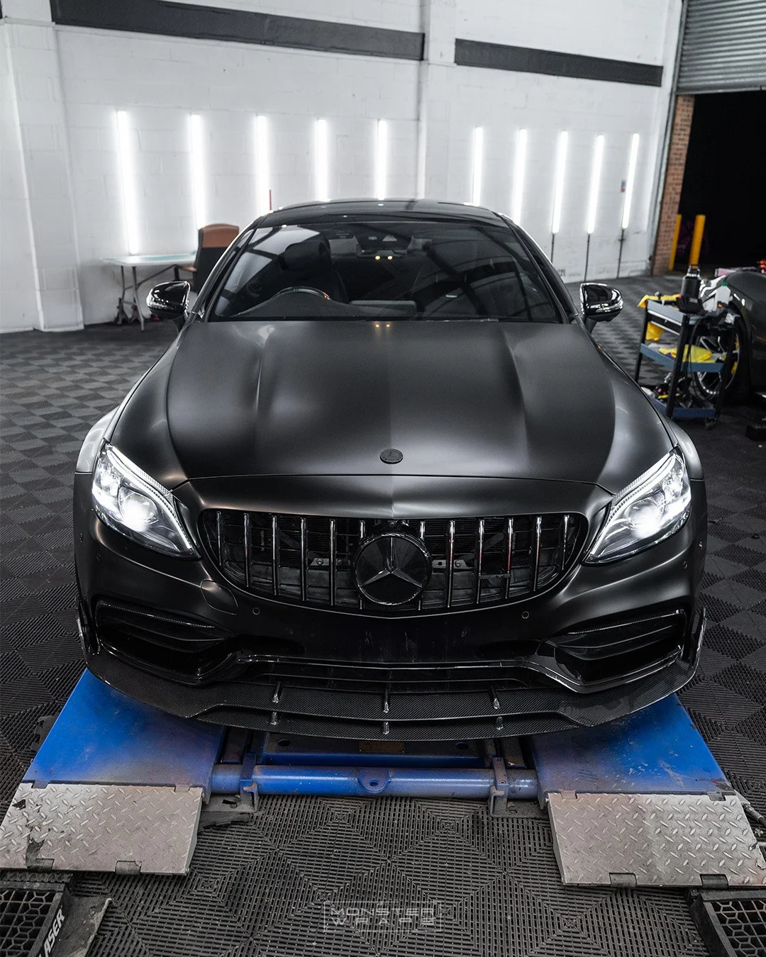 Mercedes AMG C63s coupe colour change vinyl car wrap in 3M 2080 Satin Black