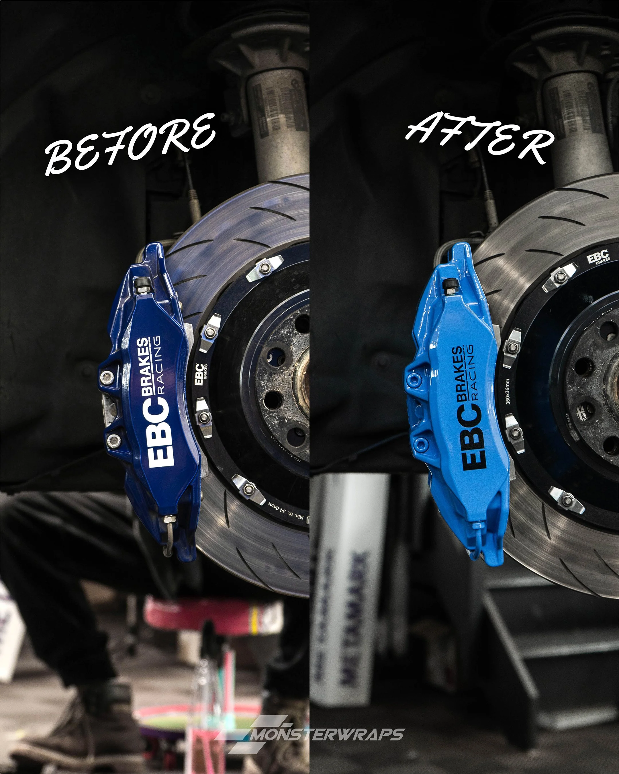 BMW M4 F82 Competition brake calipers painted in Gloss Riviera Blue