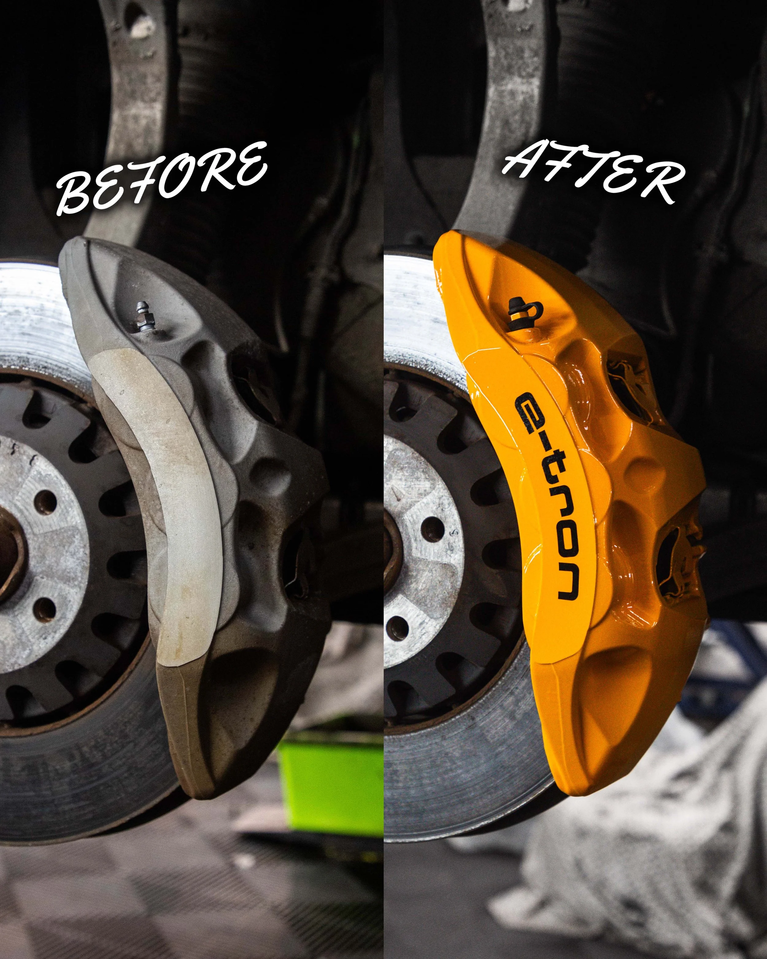 audi q8 e-tron brake calipers painted in custom gloss bright e-tron orange colour