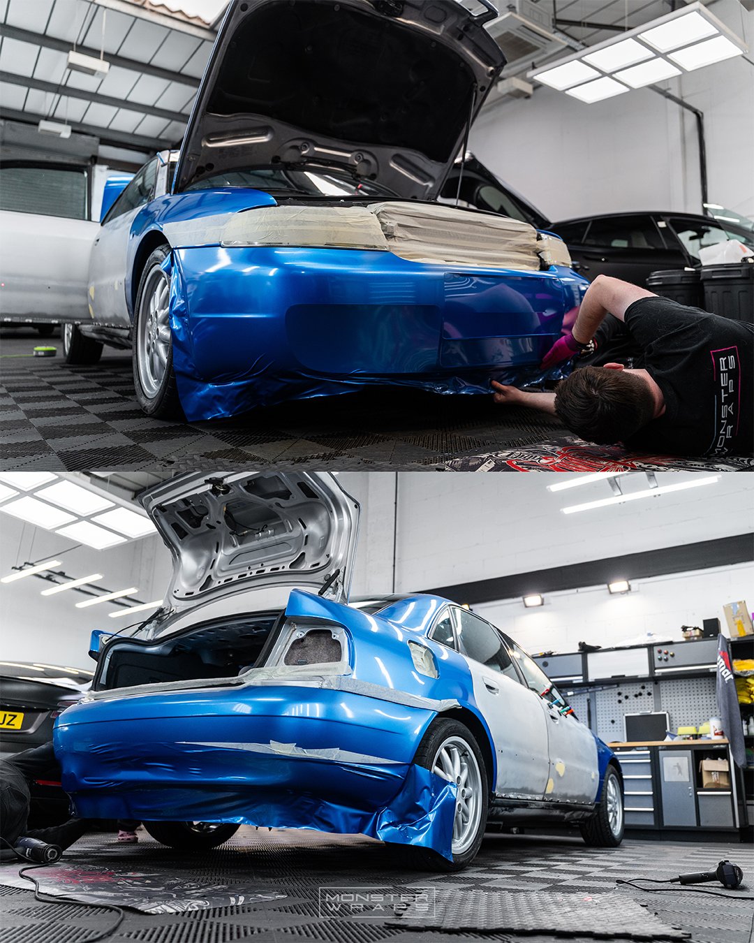 Audi A4 B5 full colour change vinyl wrap Oracal 970 Azure Blue Metallic