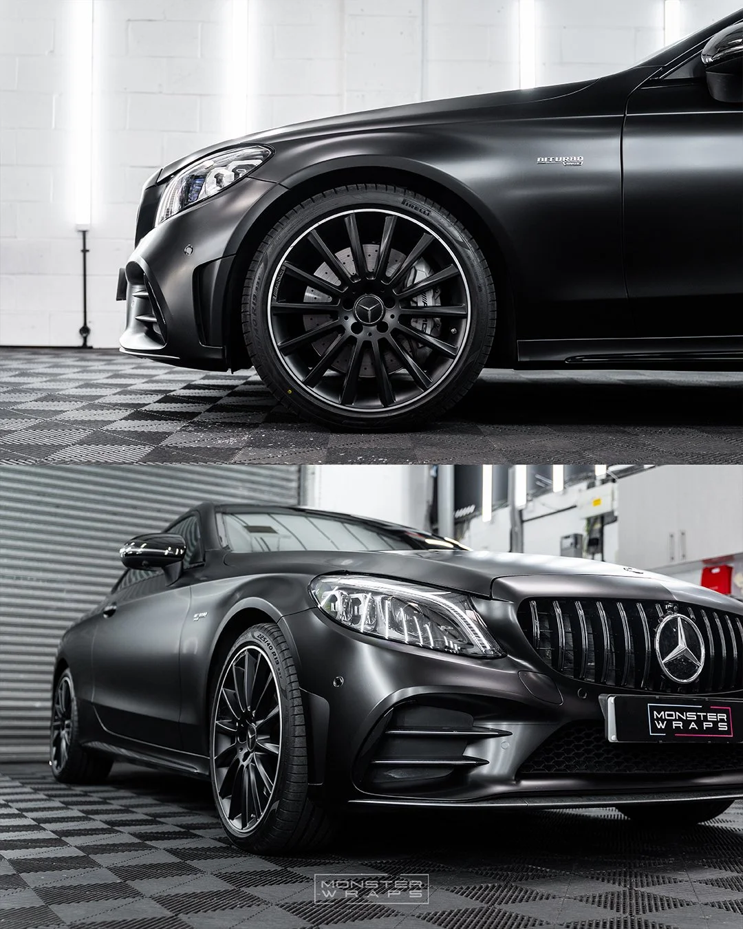 Mercedes AMG C43 coupe full external wrap in 3M Satin Black