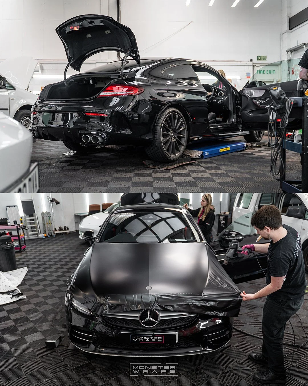 Mercedes AMG C43 coupe full external wrap in 3M Satin Black