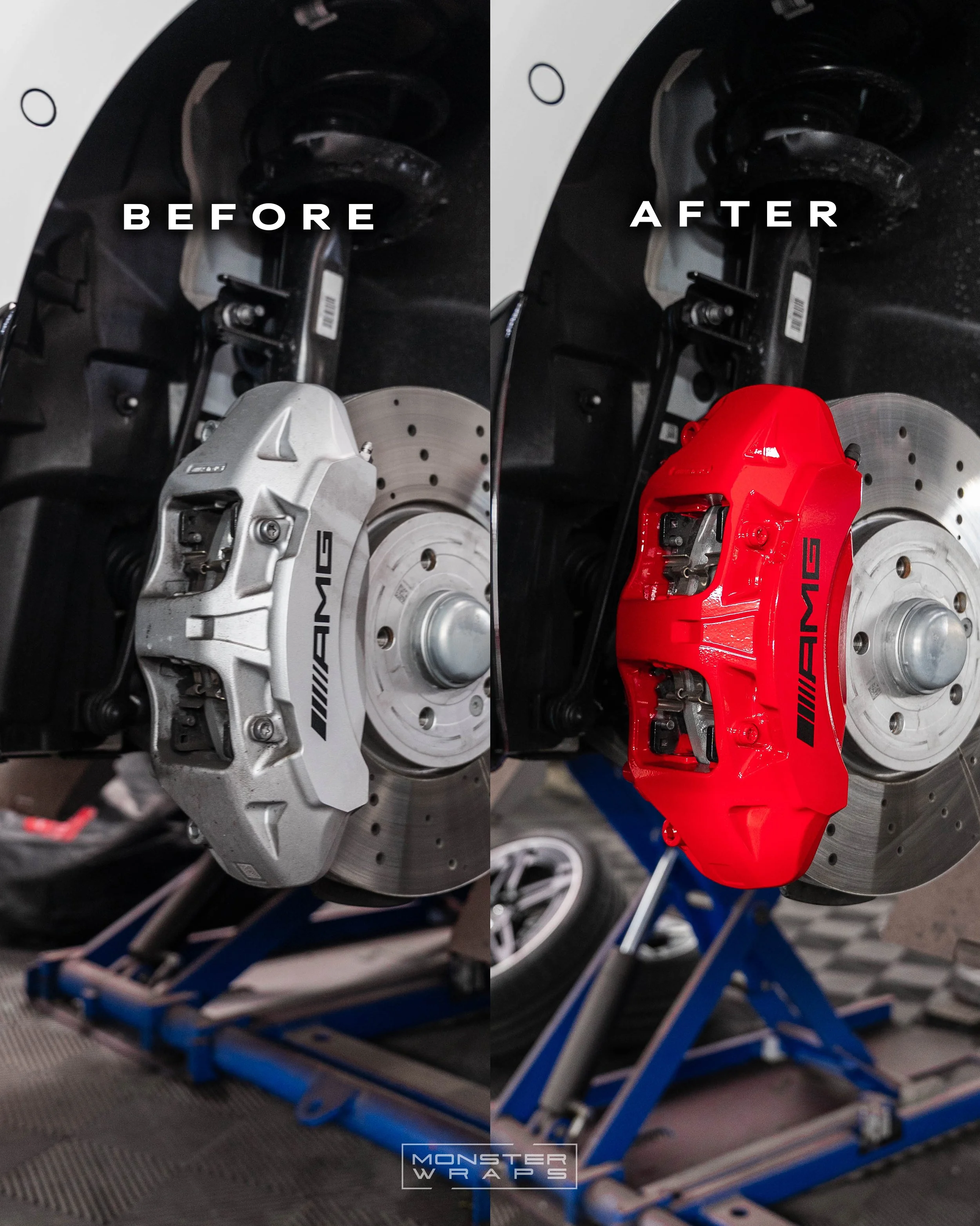 Mercedes AMG A35 brake calipers painted Gloss Performance Red