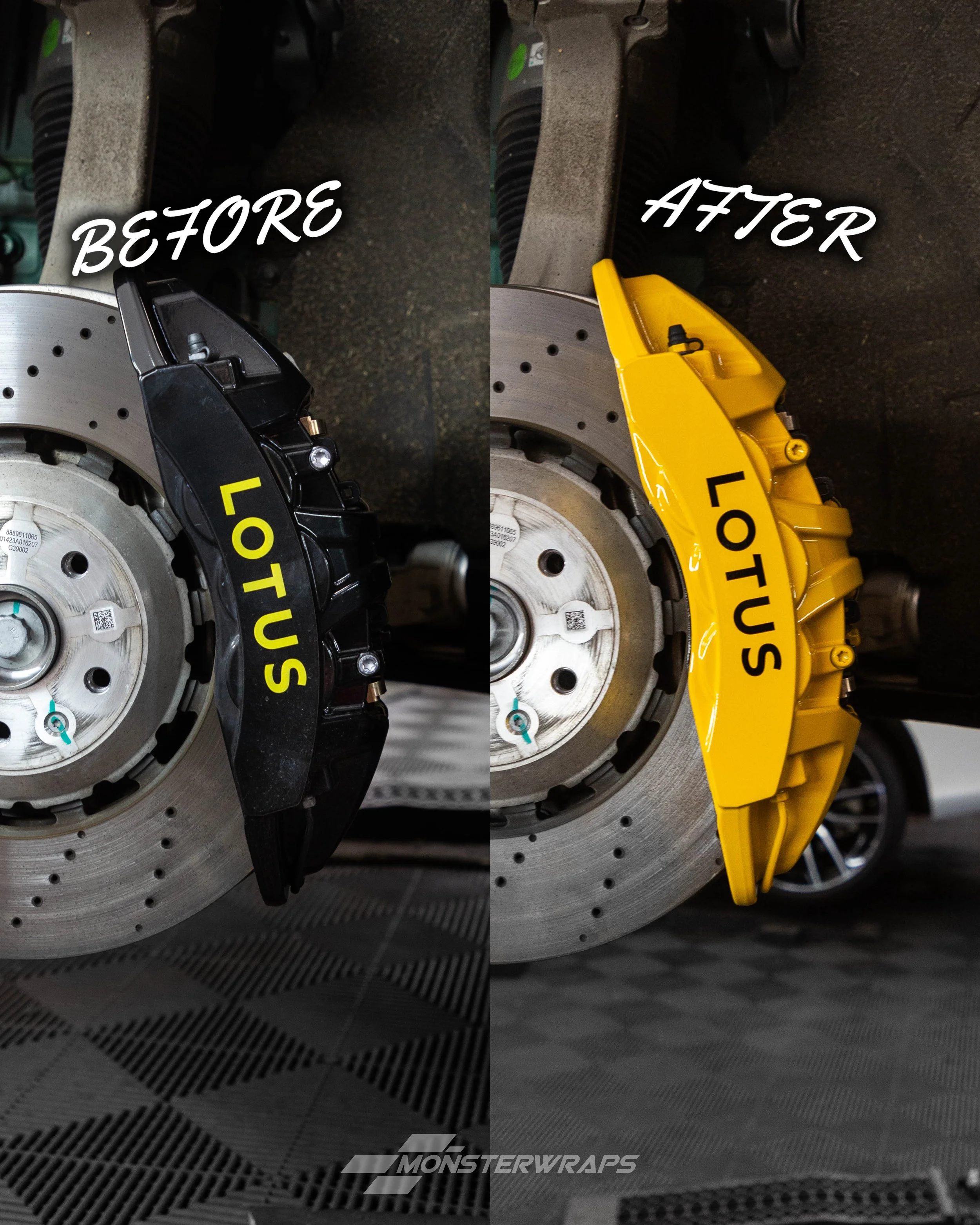 lotus eletre brake calipers painted in gloss bright yellow