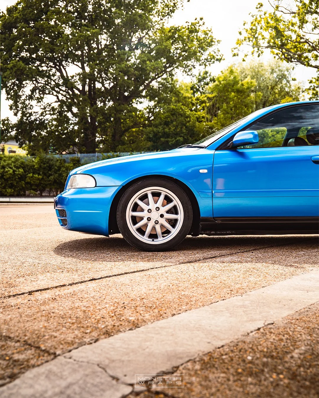 Audi A4 B5 full colour change vinyl wrap Oracal 970 Azure Blue Metallic