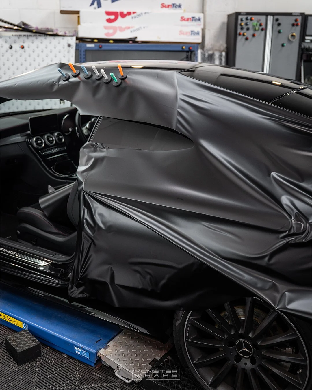 Mercedes AMG C43 coupe full external wrap in 3M Satin Black