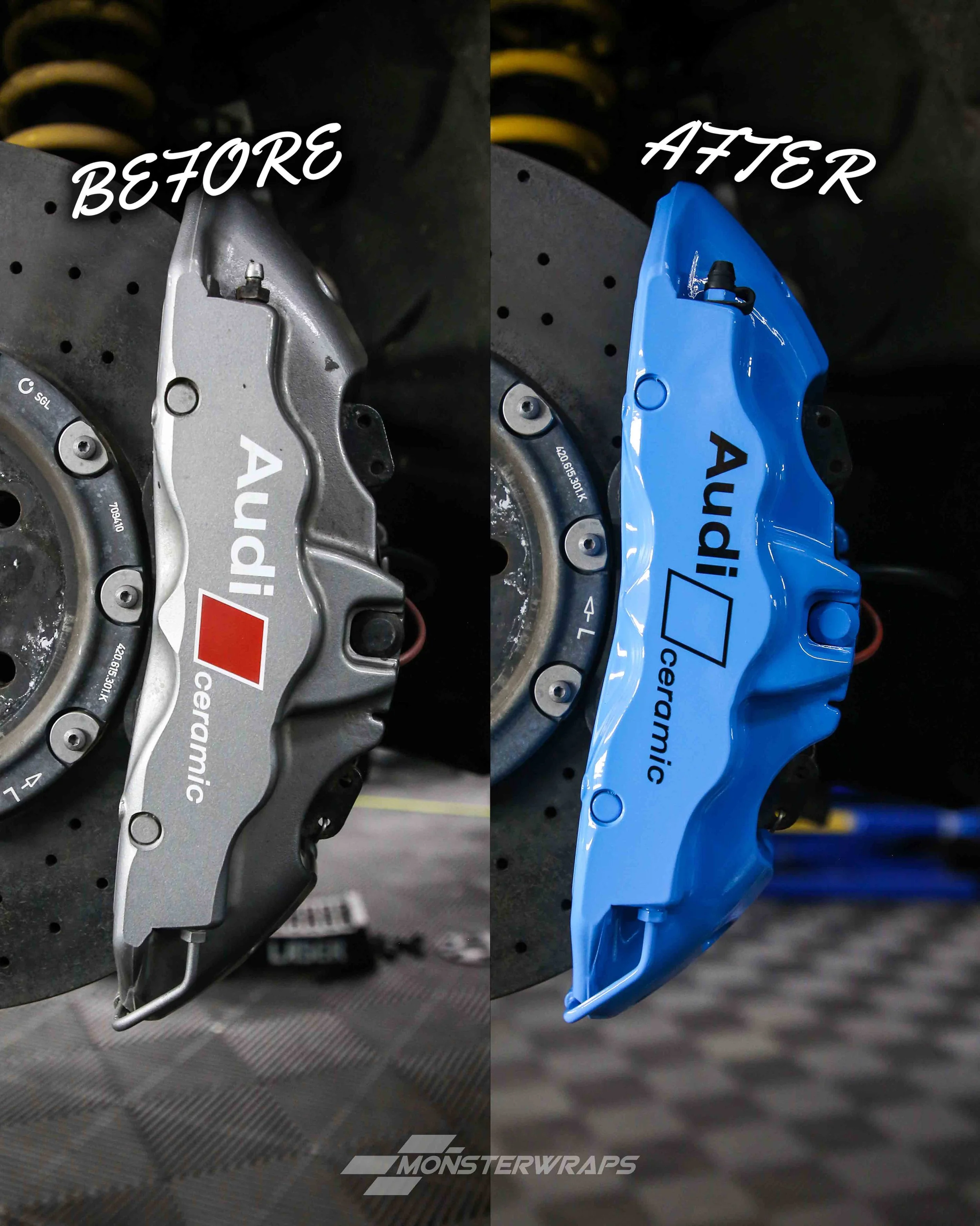 audi R8 gen 2 V10 brake calipers painted in gloss blue