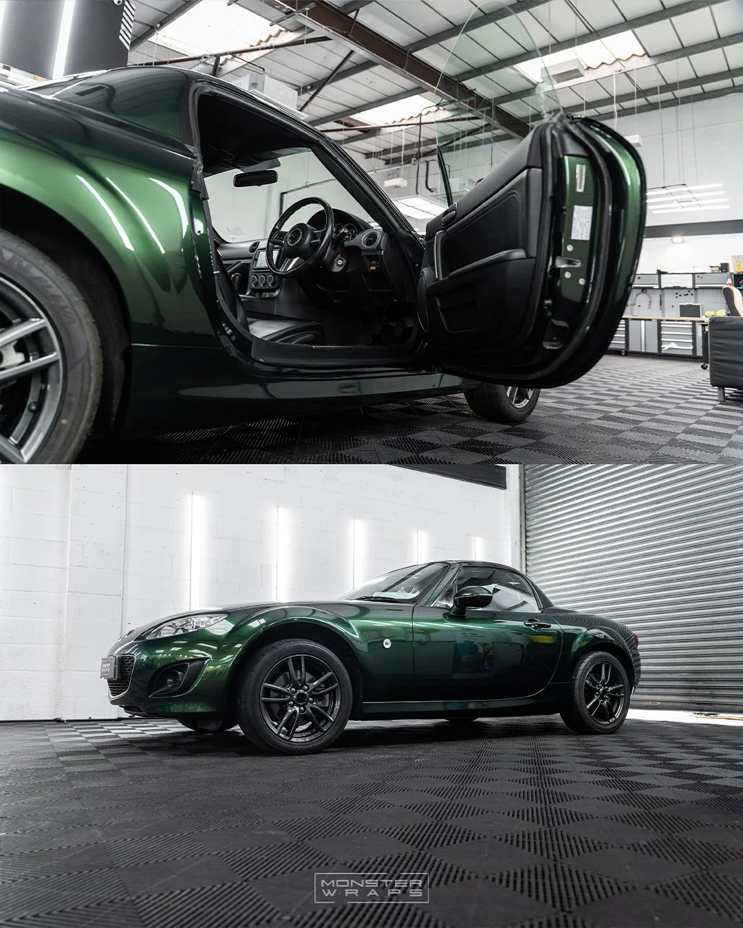 Mazda MX-5 Miata MK3 full vinyl colour change wrap inozetek supergloss midnight green