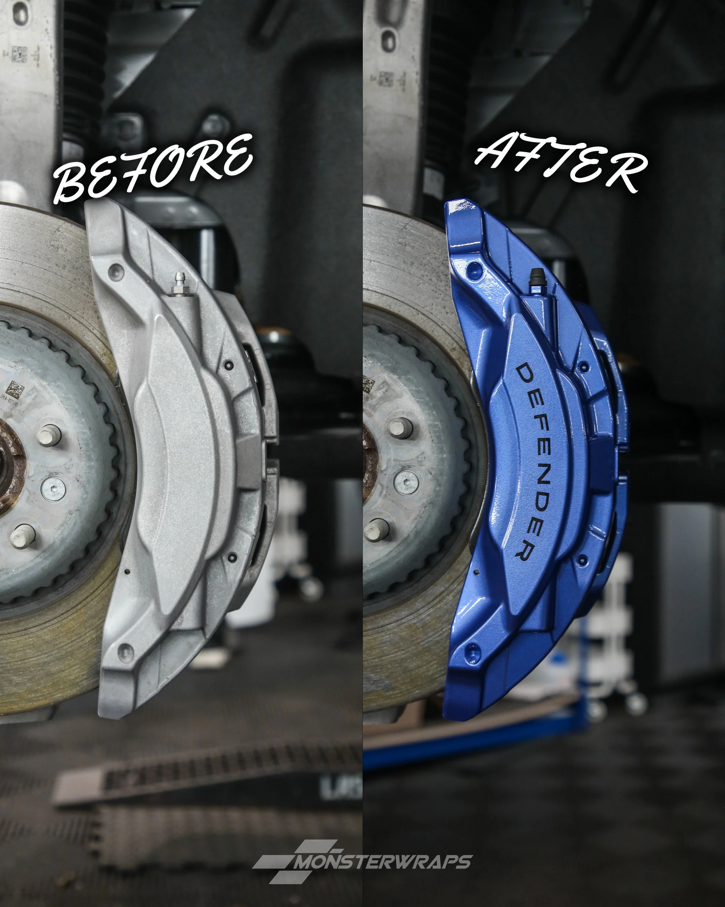 land rover defender 90 110 brake calipers painted in gloss defender blue metallic